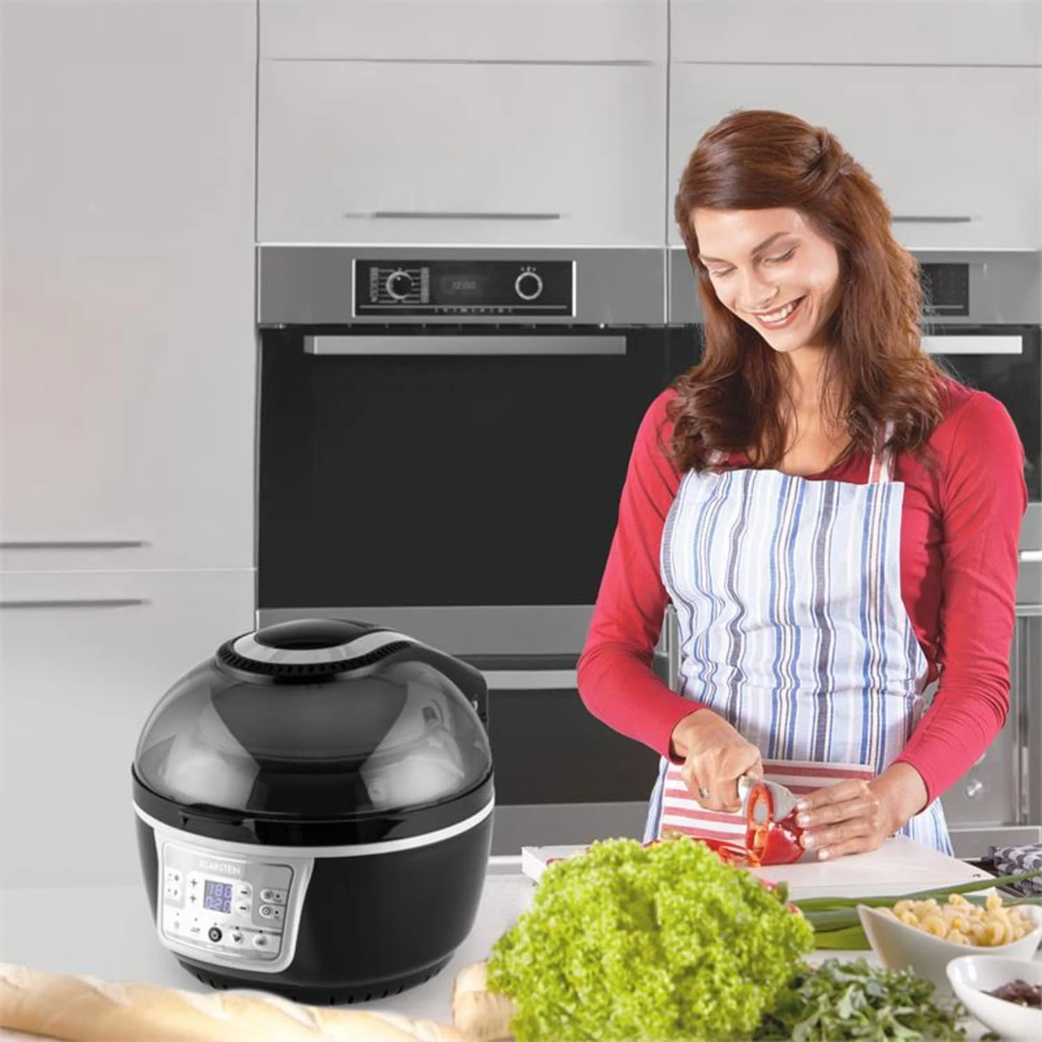 VitAir Turbo Heißluftfritteuse Grau-schwarz 1400W Grillen Backen 9l – Bild 4