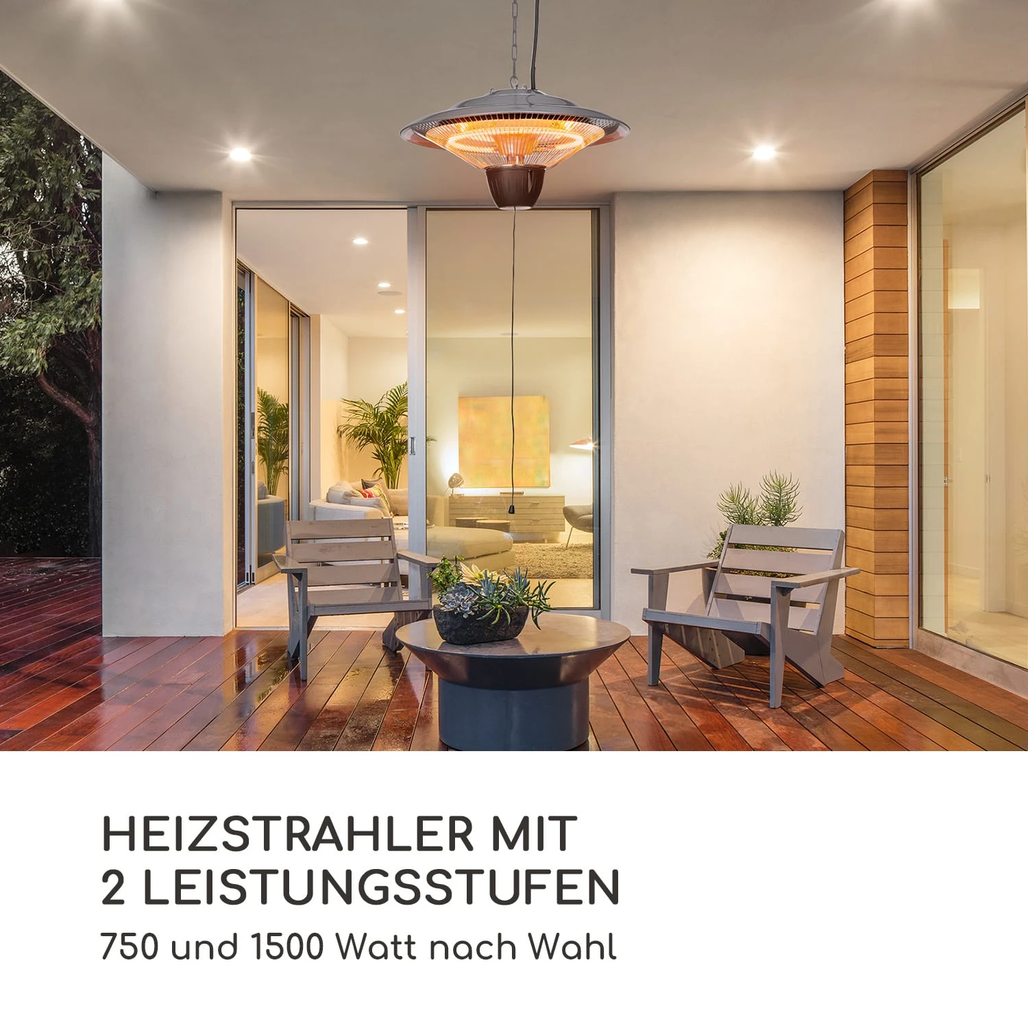 Hitzkopf Infrarot-Deckenheizstrahler Halogen-Heizröhre 2 Stufen 750/1500 W – Bild 2