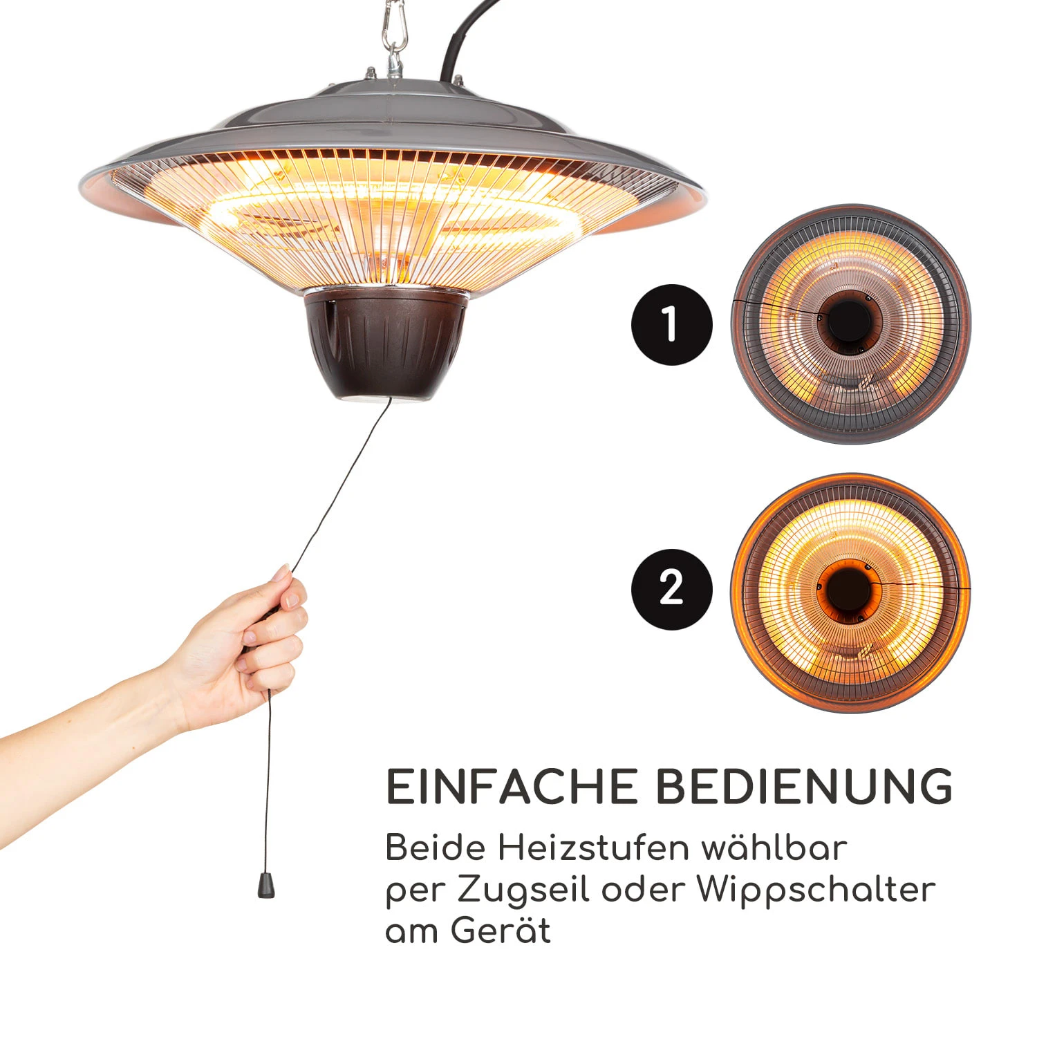 Hitzkopf Infrarot-Deckenheizstrahler Halogen-Heizröhre 2 Stufen 750/1500 W – Bild 5