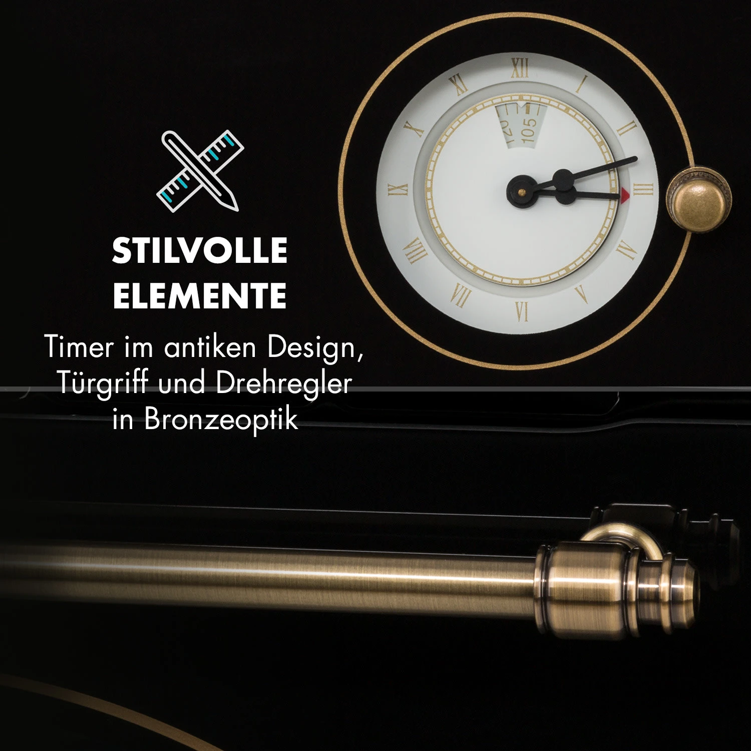 Victoria Einbaubackofen Retro-Design 9 Funktionen 50-250°C Schwarz – Bild 6