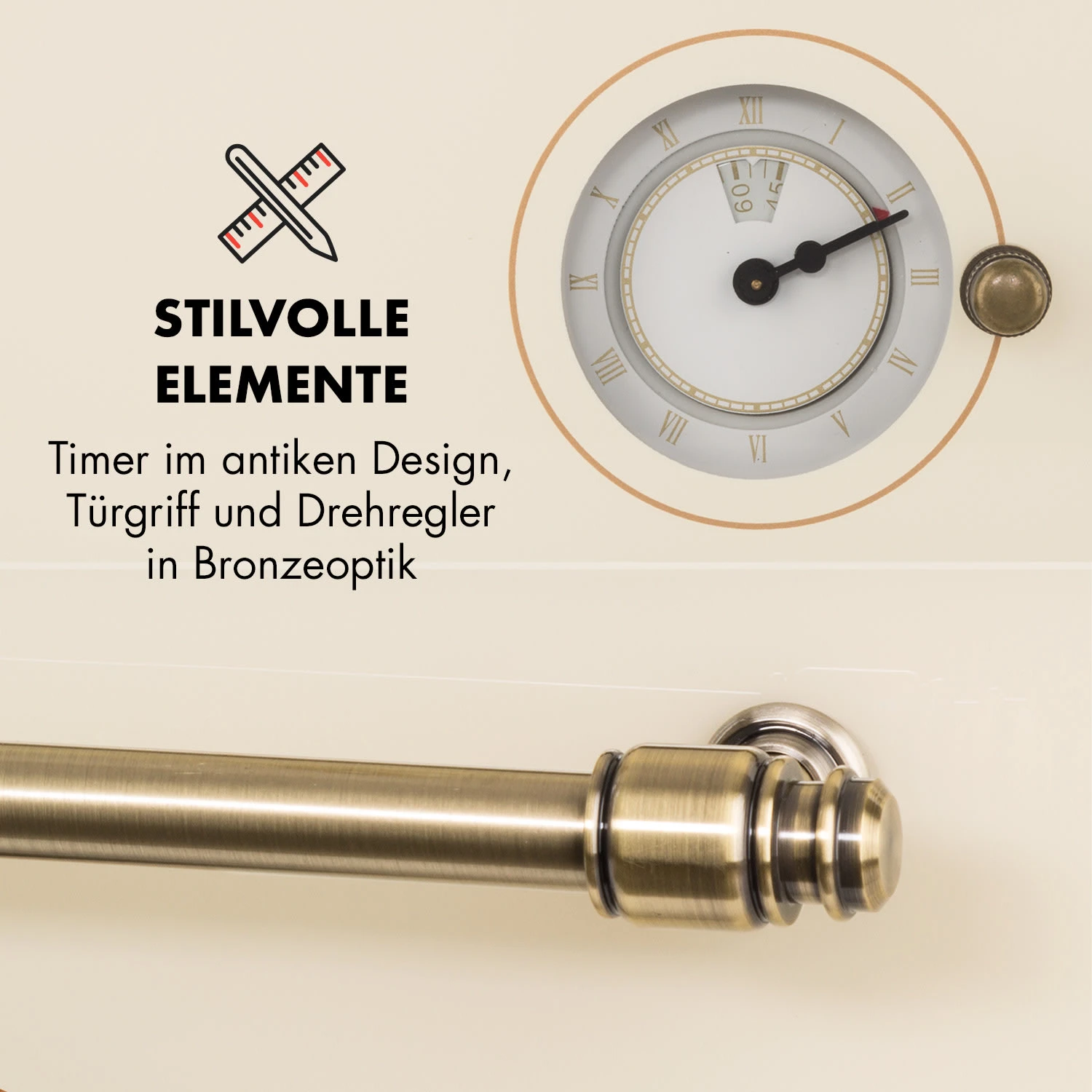 Victoria Einbaubackofen Retro-Design 9 Funktionen 50-250°C Elfenbein – Bild 6