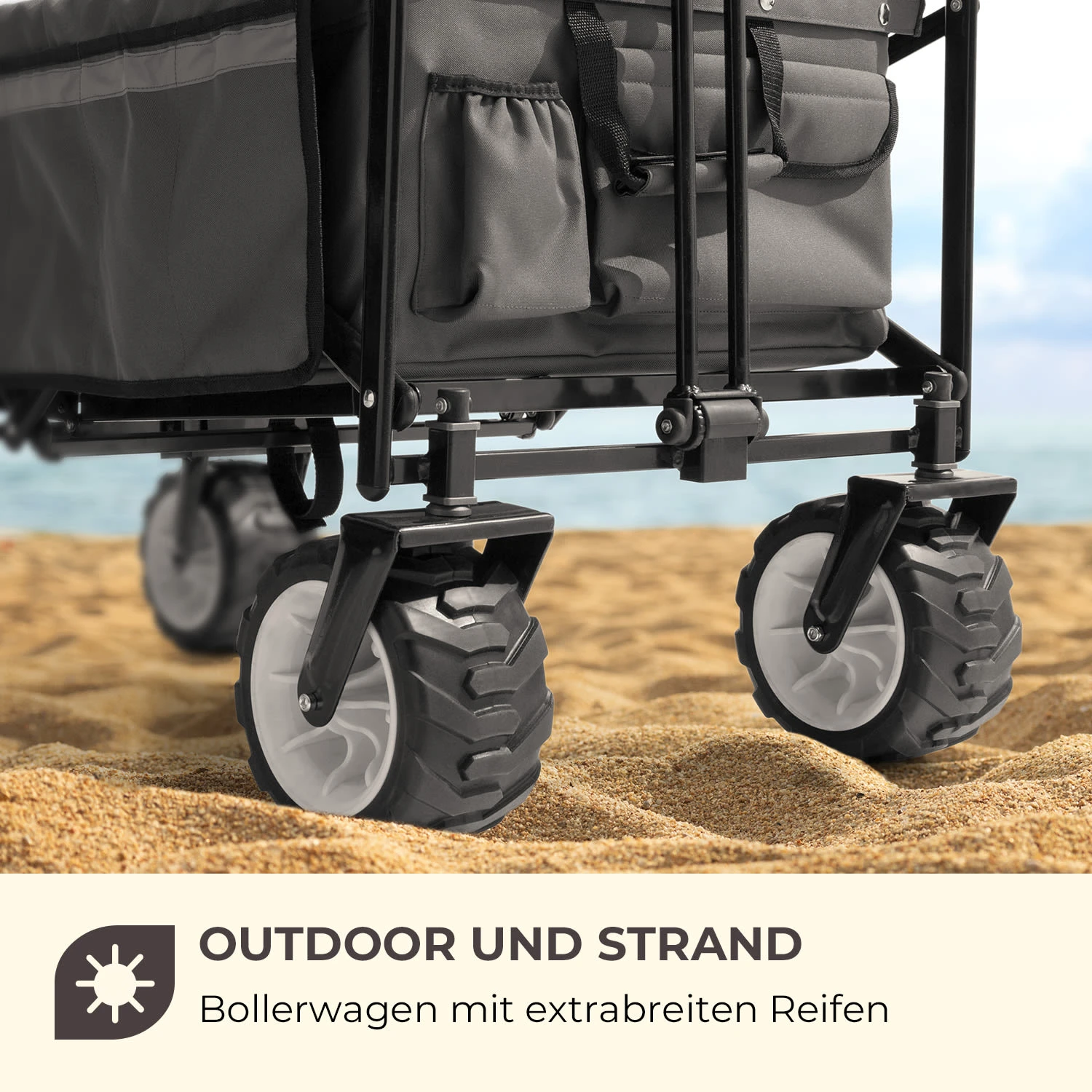 Easy Rider Bollerwagen Bis 70kg Teleskopstange Zusammenklappbar Grau – Bild 2