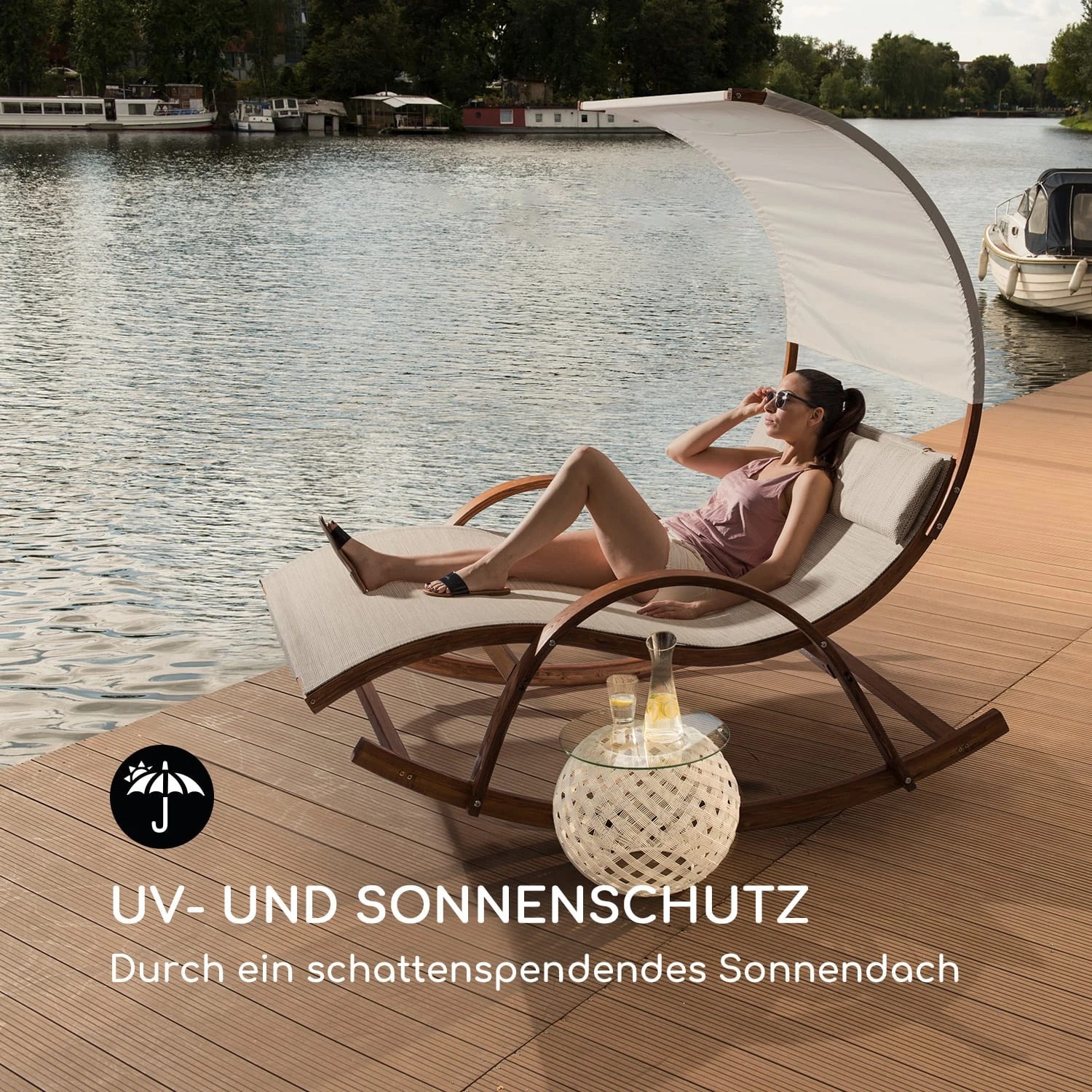 Mauritius Schwingliege Mit Dach ComfortMesh 180kg Max.wetterfest Creme – Bild 2