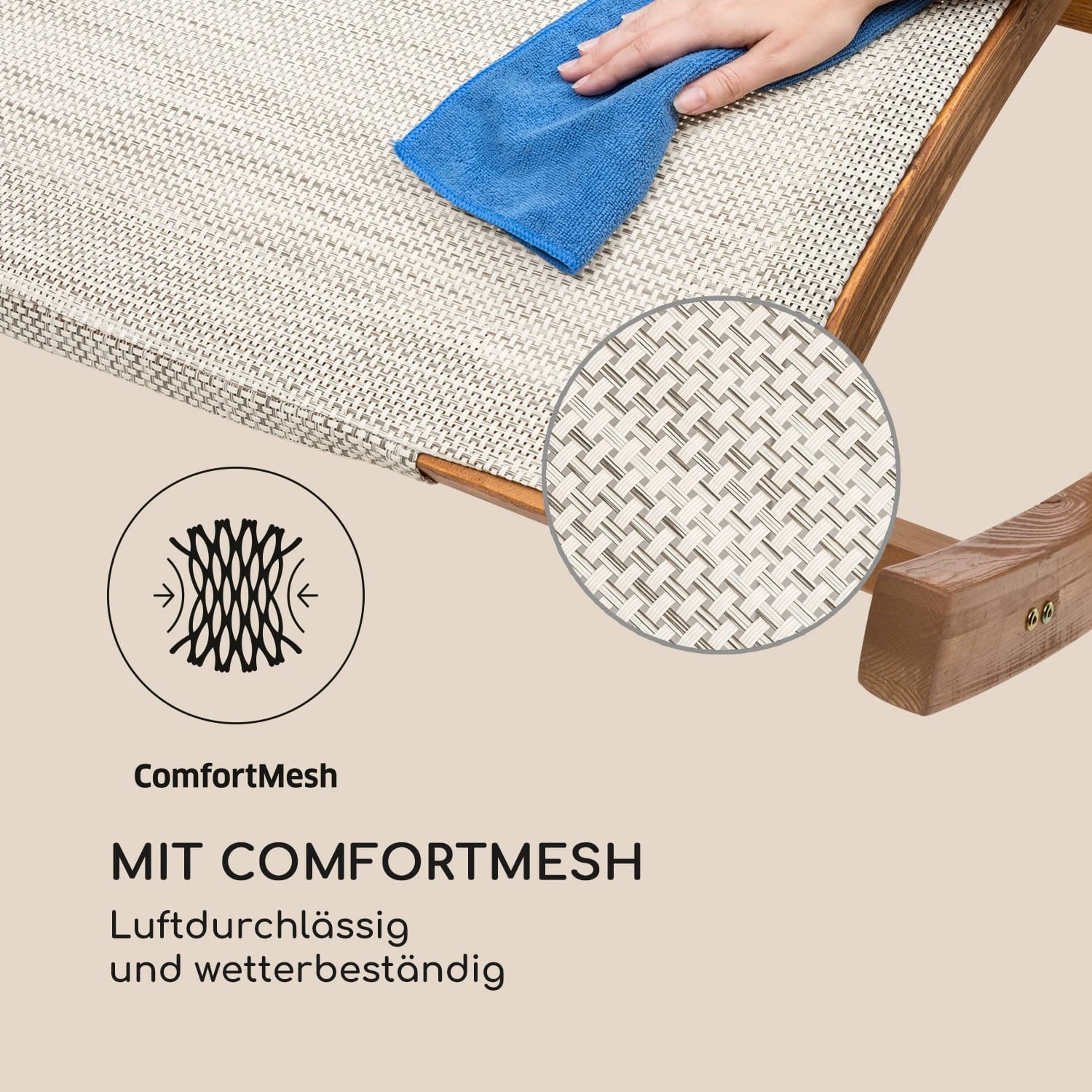 Mauritius Schwingliege Mit Dach ComfortMesh 180kg Max.wetterfest Creme – Bild 4