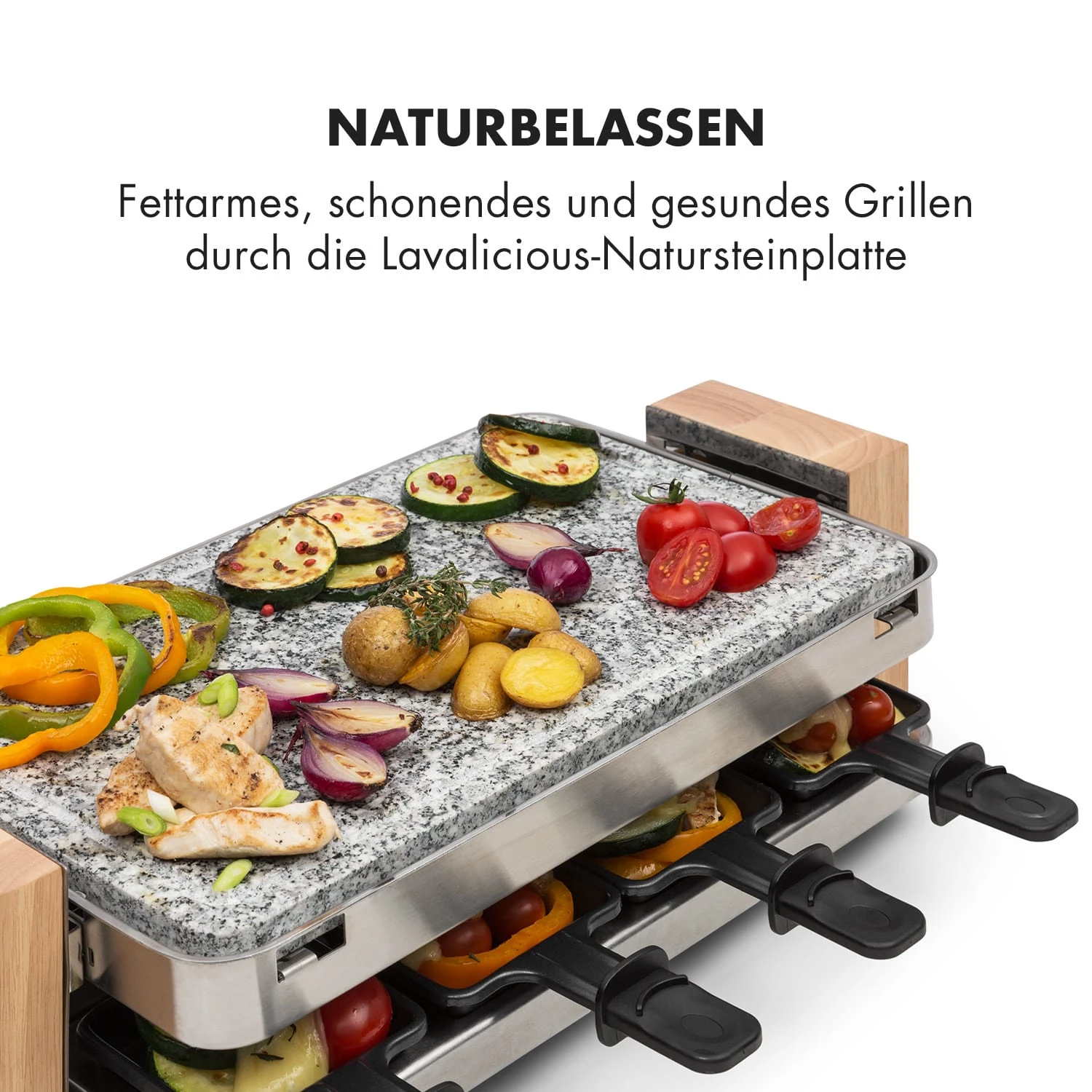 Prime-Rib Raclettegrill 8 Pers. 1500 W Natursteinplatte Edelstahl Holz – Bild 3