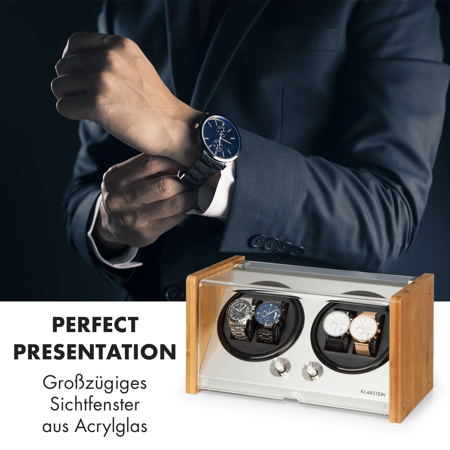 Hanoi 4 Uhrenbeweger, 4 Uhren, 3 Geschwindigkeiten, 4 Modi, Bambus – Bild 2