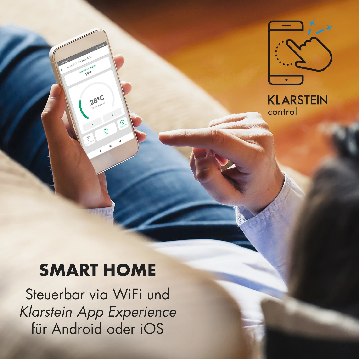 Wonderwall Smart Infrarotheizung 100x120cm App 1200W Wochentimer IP24 – Bild 2