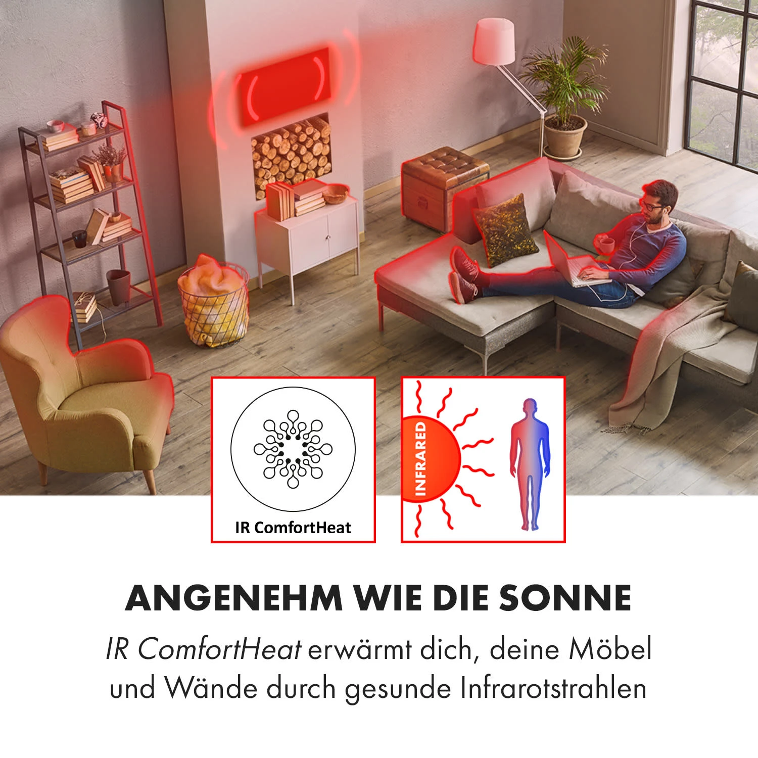 Wonderwall Smart Infrarotheizung 100x120cm App 1200W Wochentimer IP24 – Bild 5