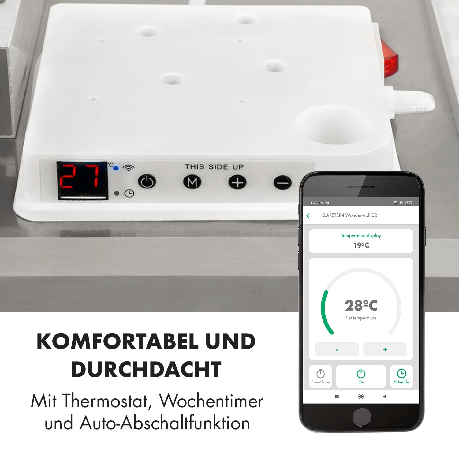 Wonderwall Smart Infrarotheizung 100x120cm App 1200W Wochentimer IP24 – Bild 8