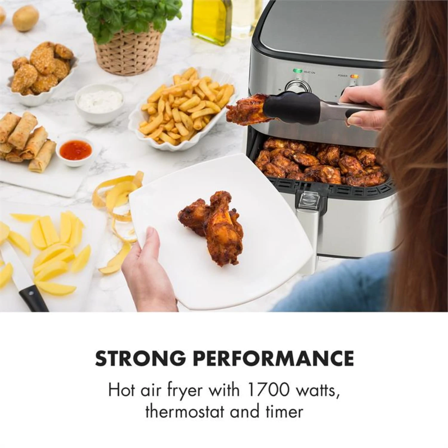 AeroVital Heißluftfritteuse 1700W 5,4 Liter Timer Edelstahl Silber – Bild 2