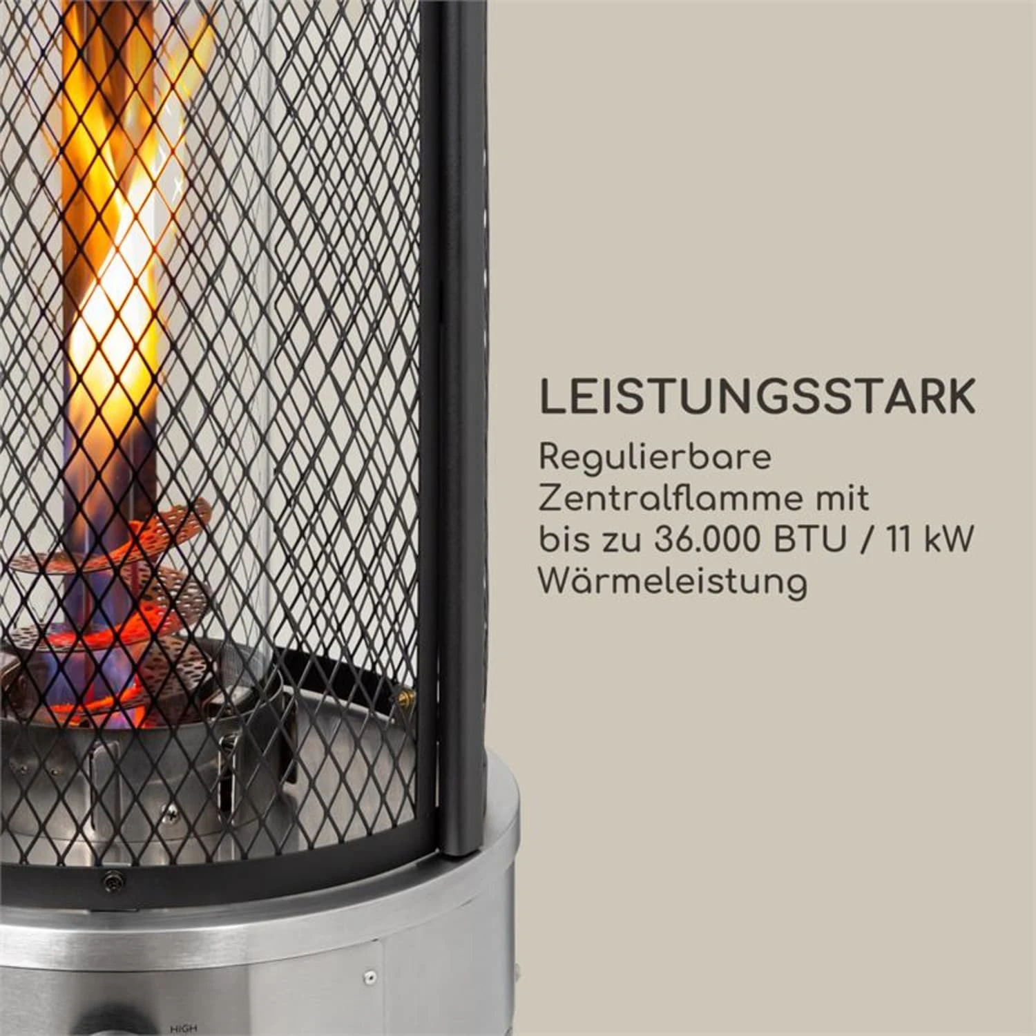 Goldflame Deluxe Terrassenheizstrahler 36.000BTU/11kW Mobil Edelstahl – Bild 3
