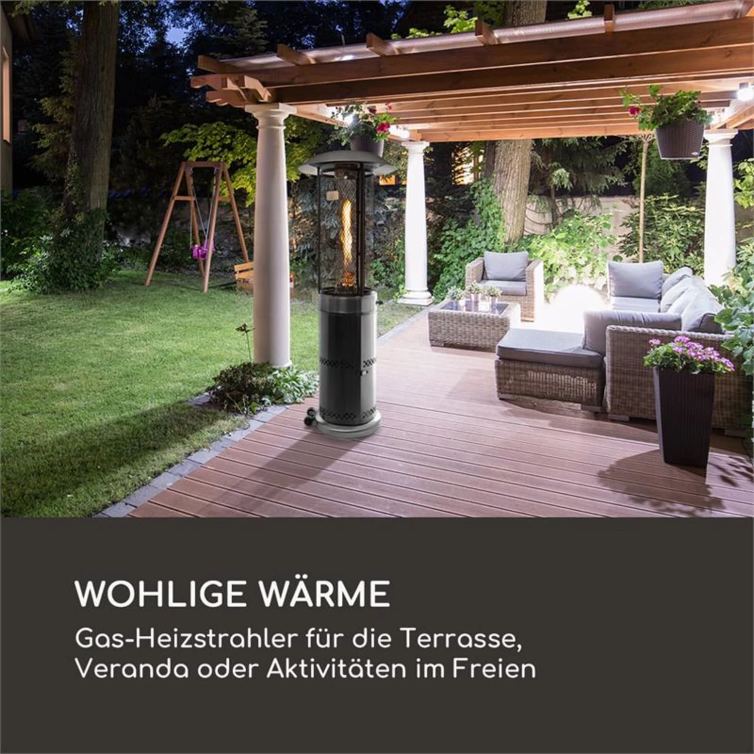 Goldflame Deluxe Terrassenheizstrahler 36.000BTU/11kW Mobil Edelstahl – Bild 2
