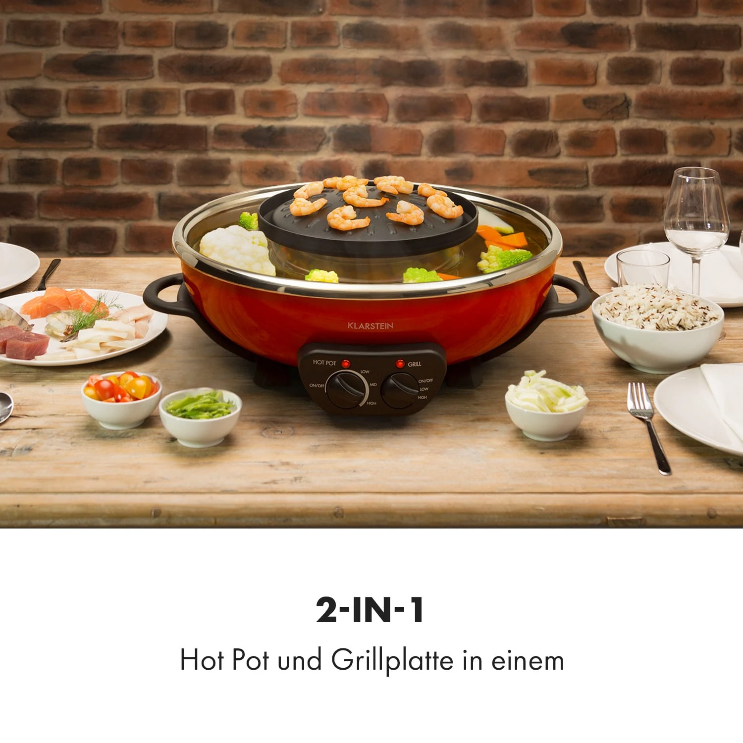 Szechuan Hot Pot Und Grillplatte 5l Vol. 1350 W, 600 W Rot – Bild 2
