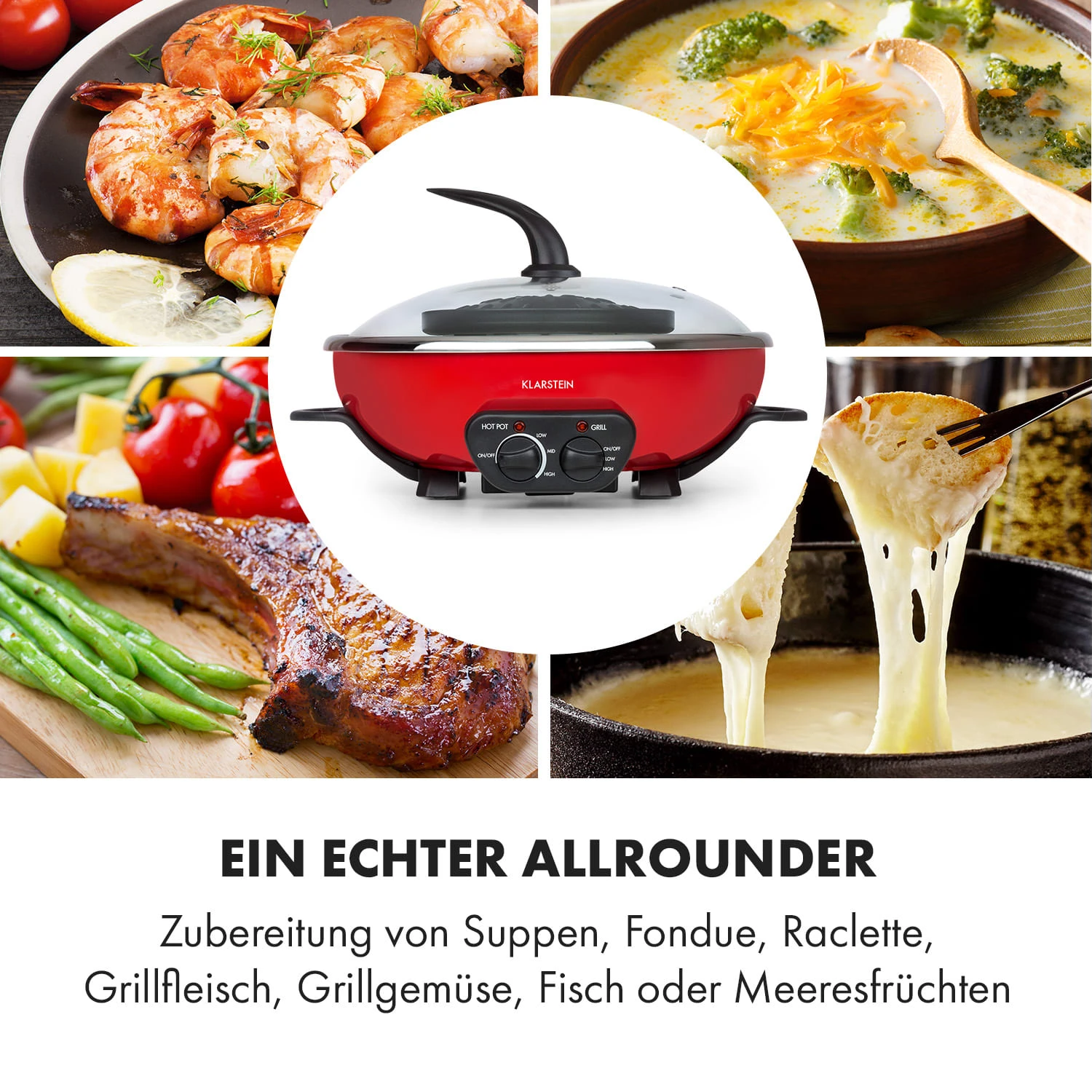 Szechuan Hot Pot Und Grillplatte 5l Vol. 1350 W, 600 W Rot – Bild 5