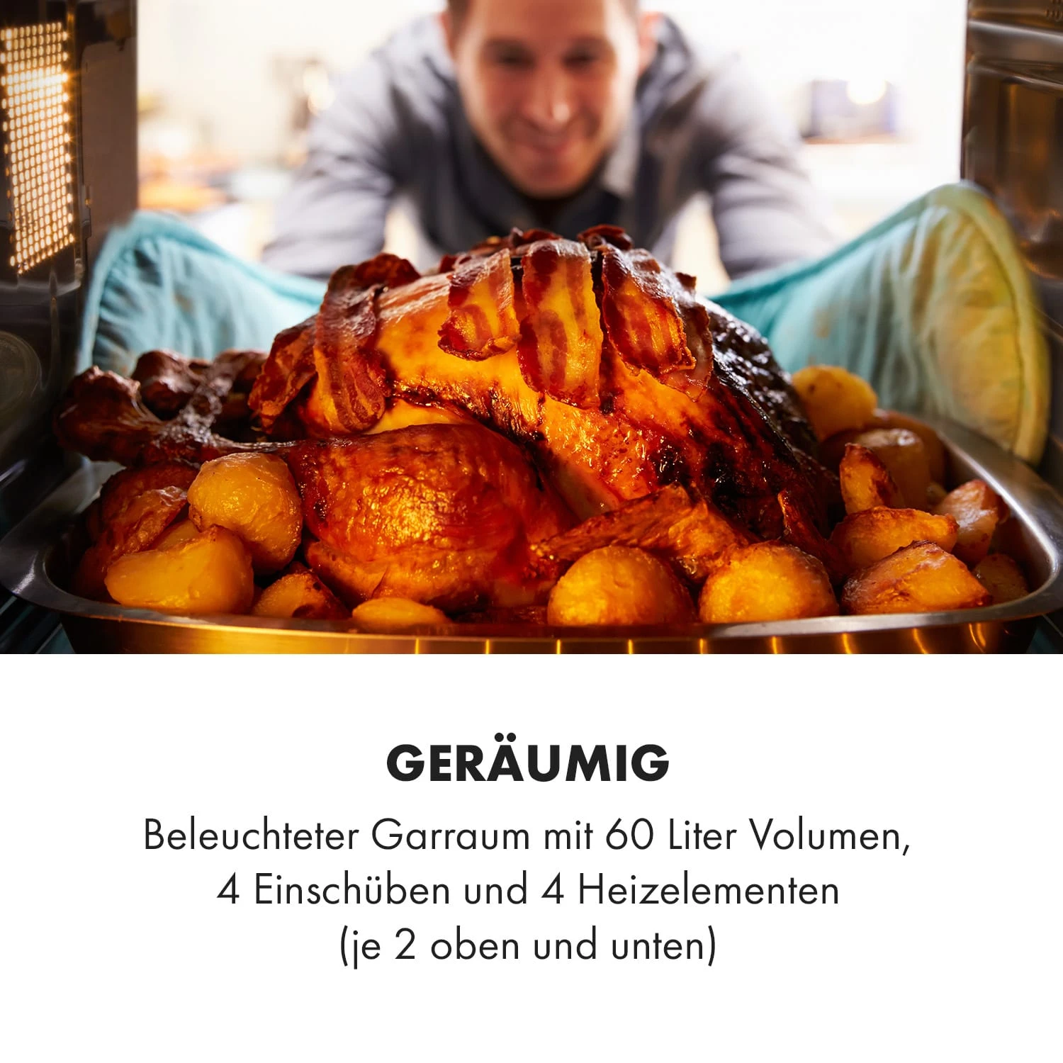 Masterchef 60 Mini-Backofen 60l 2000W 100-230 °C Timer Silber – Bild 4