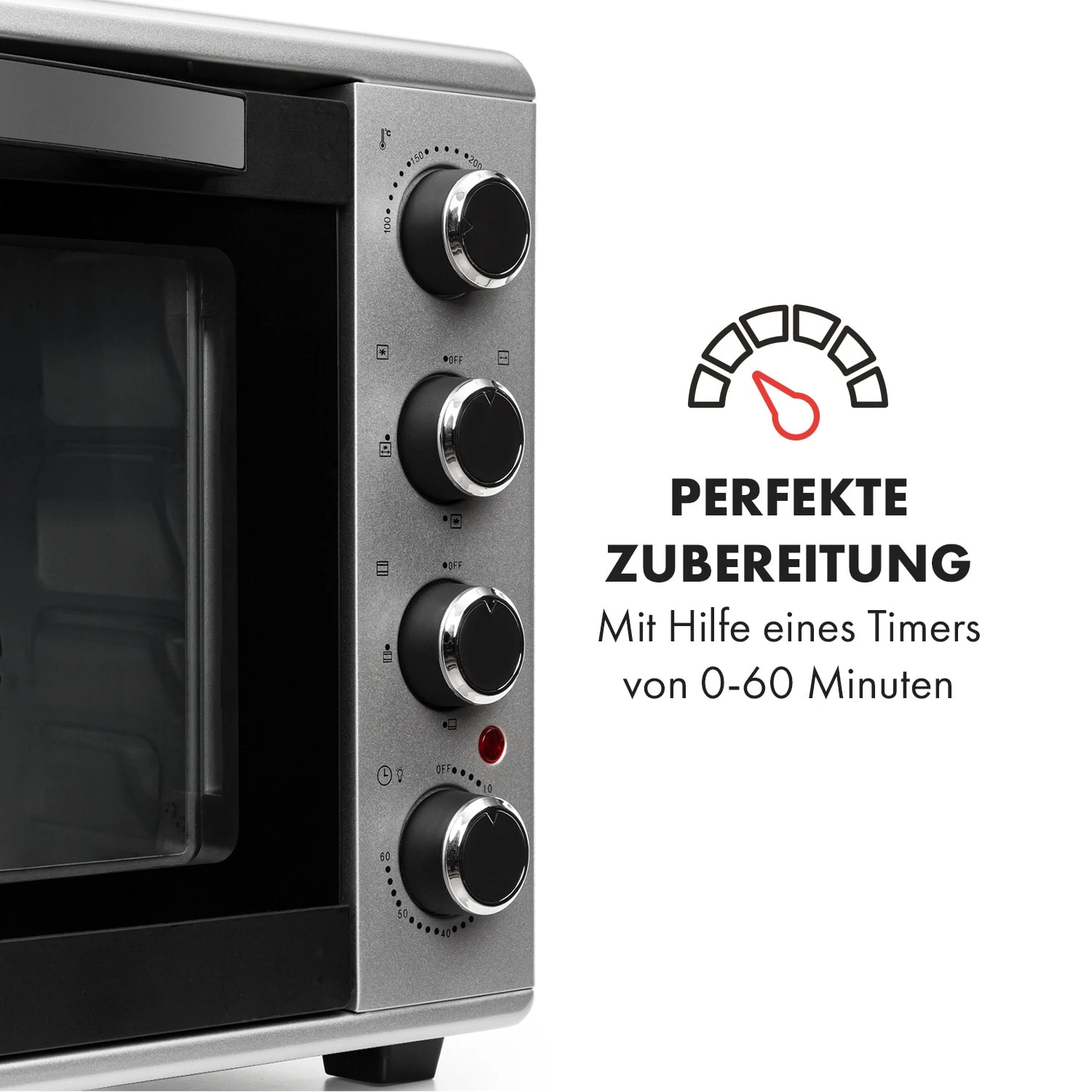 Masterchef 60 Mini-Backofen 60l 2000W 100-230 °C Timer Silber – Bild 5