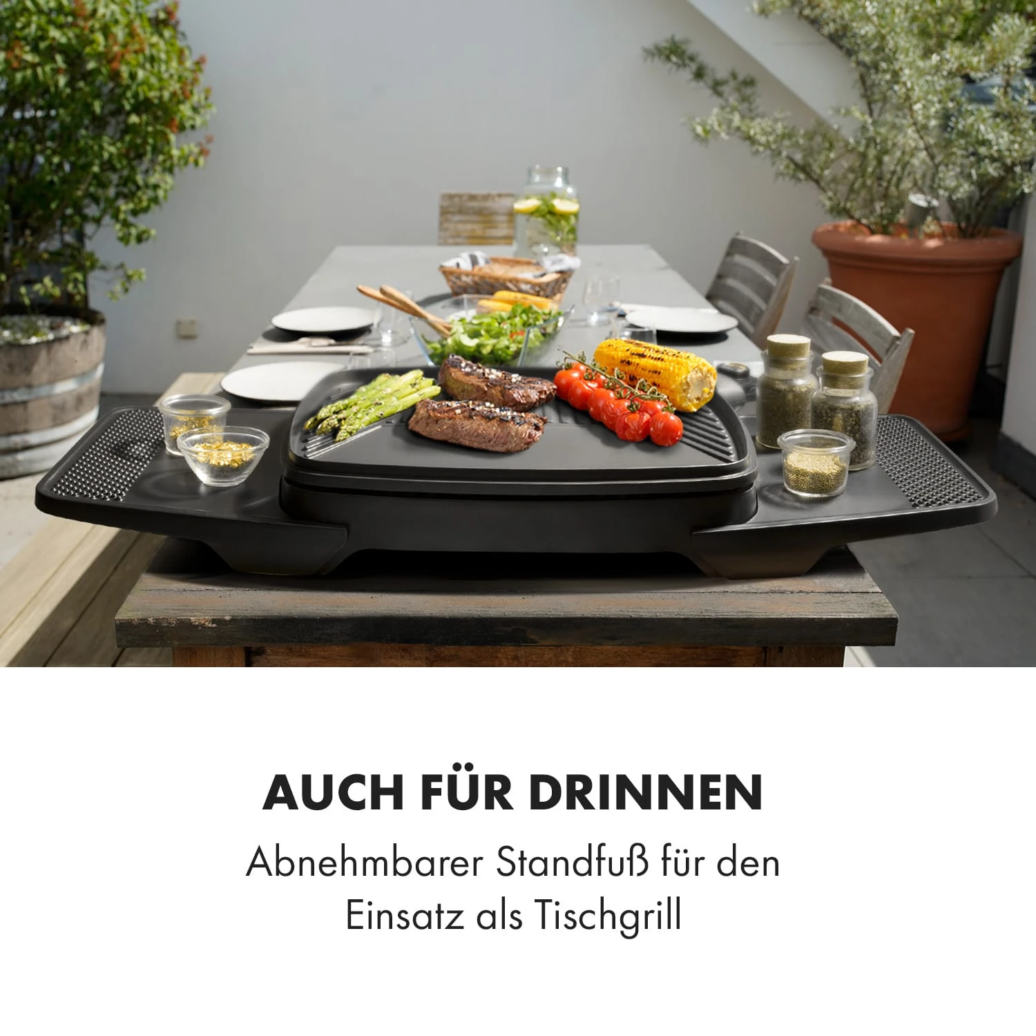 Gatsby Elektrogrill 2000W Antihaft-Grillfläche Seitentische Schwarz – Bild 6