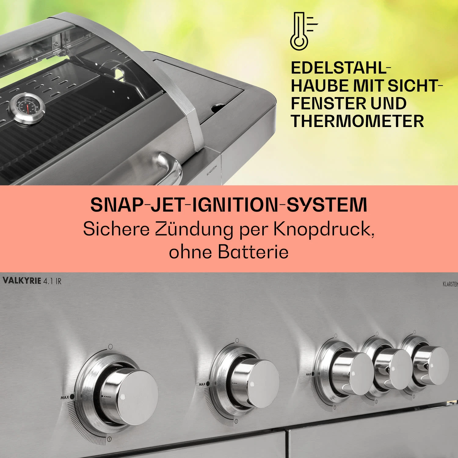 Valkyrie Gasgrill 4x3,5 KW + 3,15 KW Brenner 74x44 Cm Grill Edelstahl – Bild 4