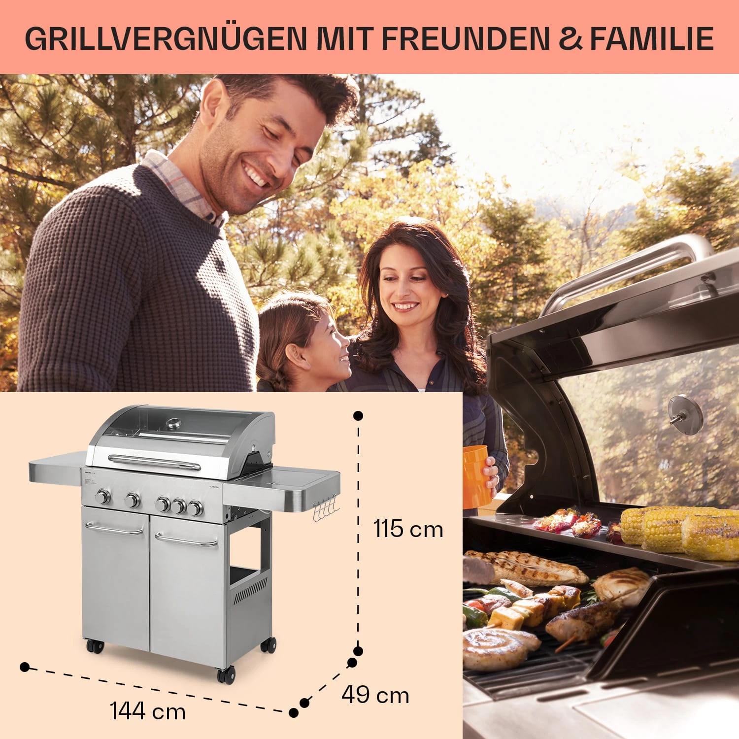 Valkyrie Gasgrill 4x3,5 KW + 3,15 KW Brenner 74x44 Cm Grill Edelstahl – Bild 6