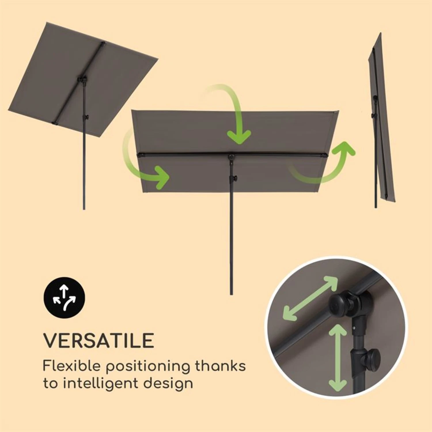 Flex-Shade L Sonnenschirm 130 X 180 Cm Polyester UV 50 Dunkelgrau – Bild 3