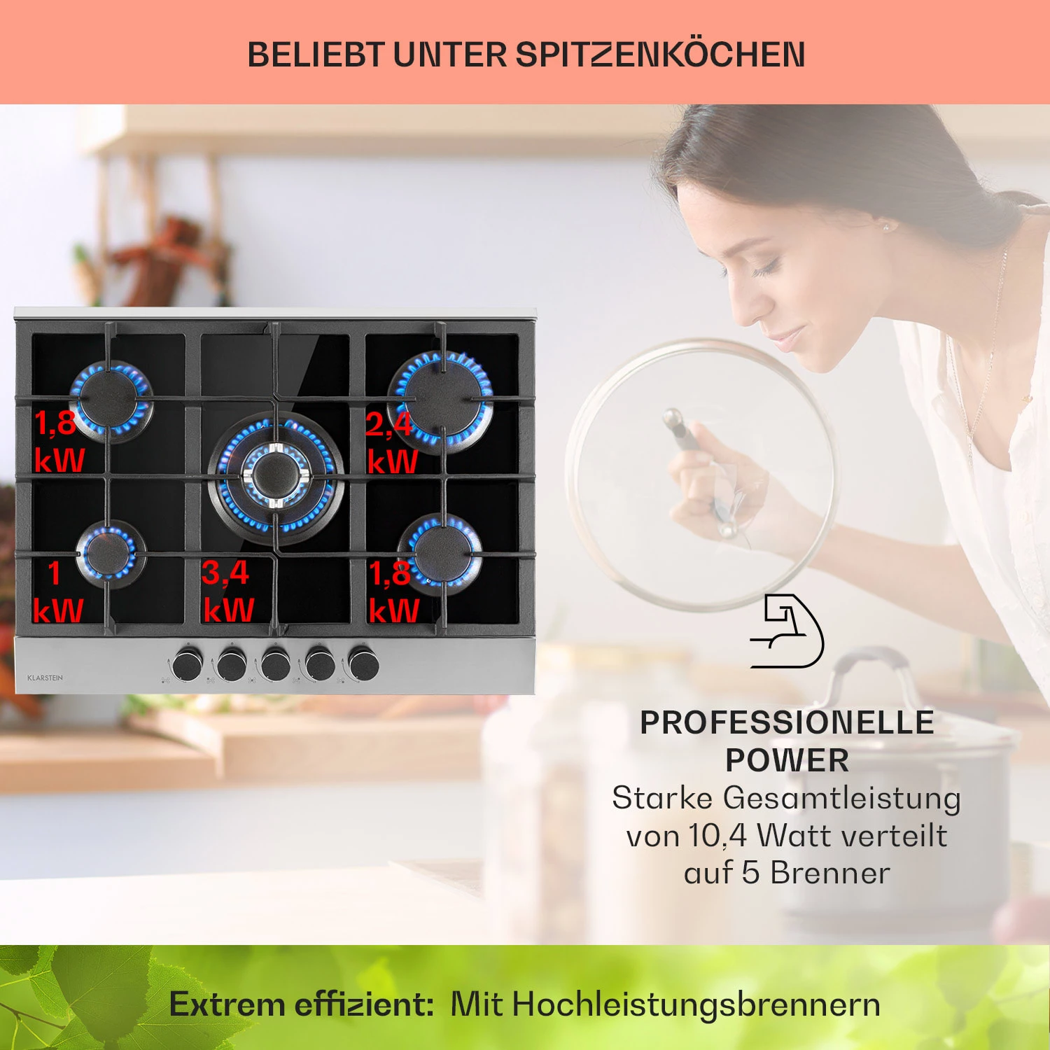 Alchemist 5 Zonen Gaskochfeld Aluminium-Brenner Glaskeramik Schwarz – Bild 3