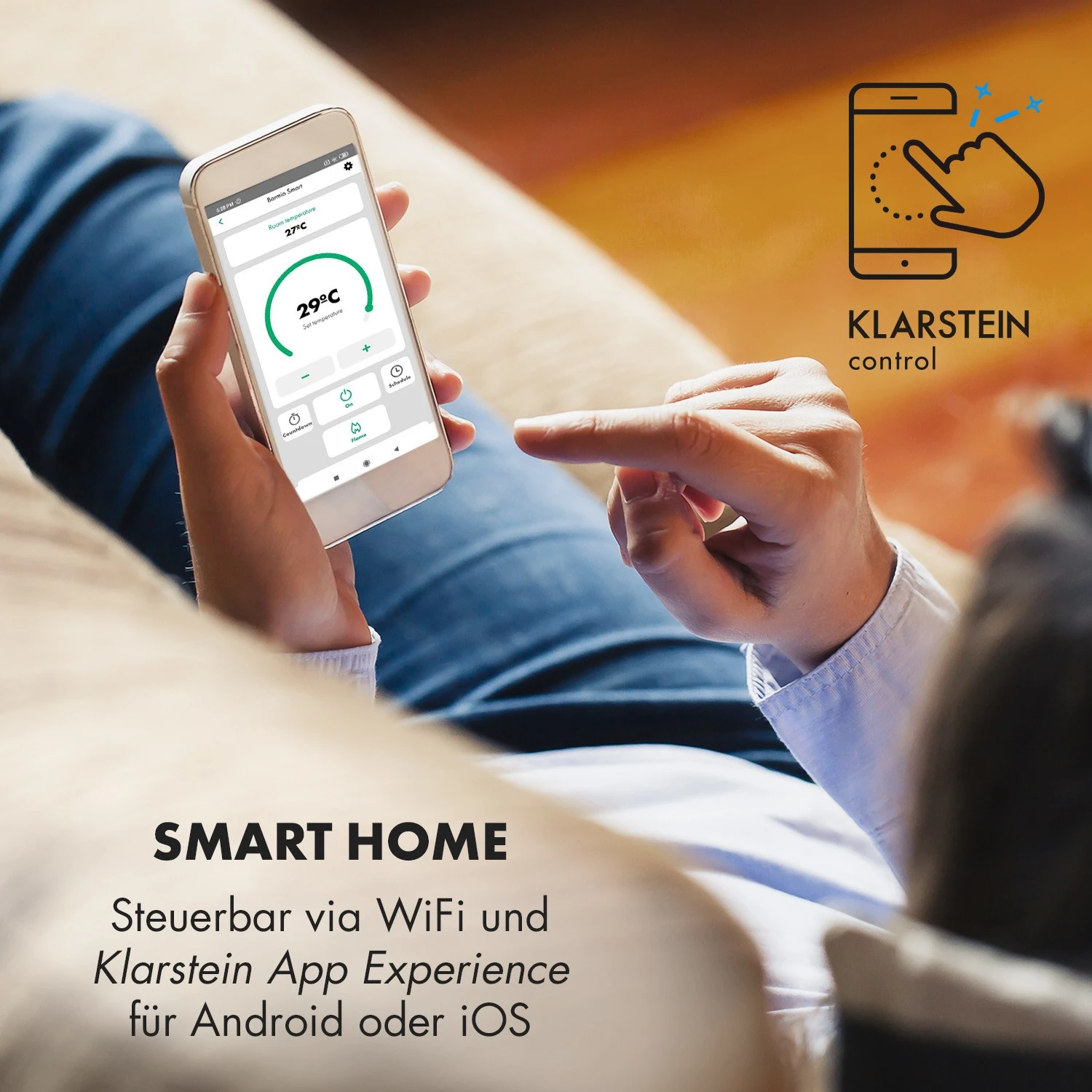 Bormio S Smart Elektrokamin 950/1900W Thermostat Wochentimer – Bild 2