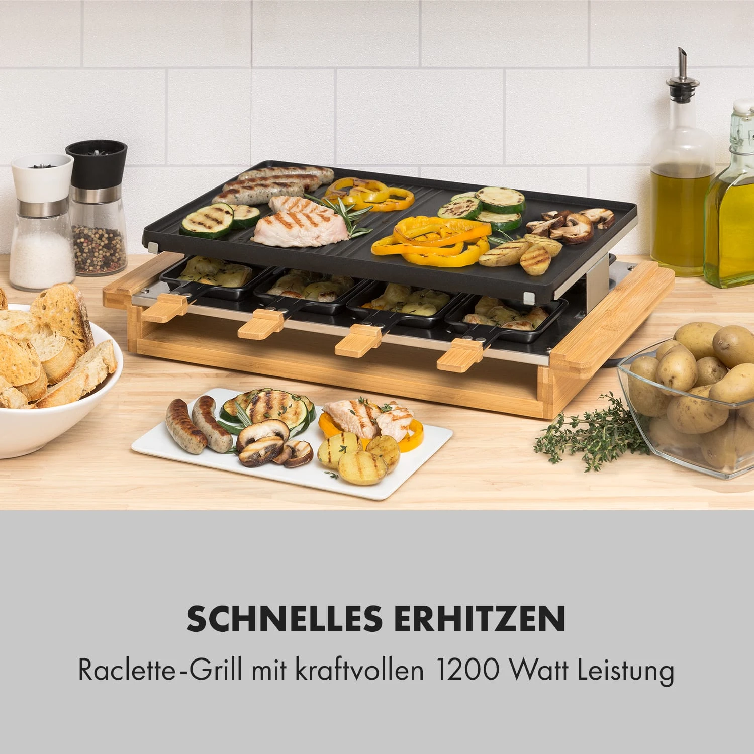 Tournedo Raclette 1200W Aluminiumguss 8 Personen Holz-Dekor – Bild 2
