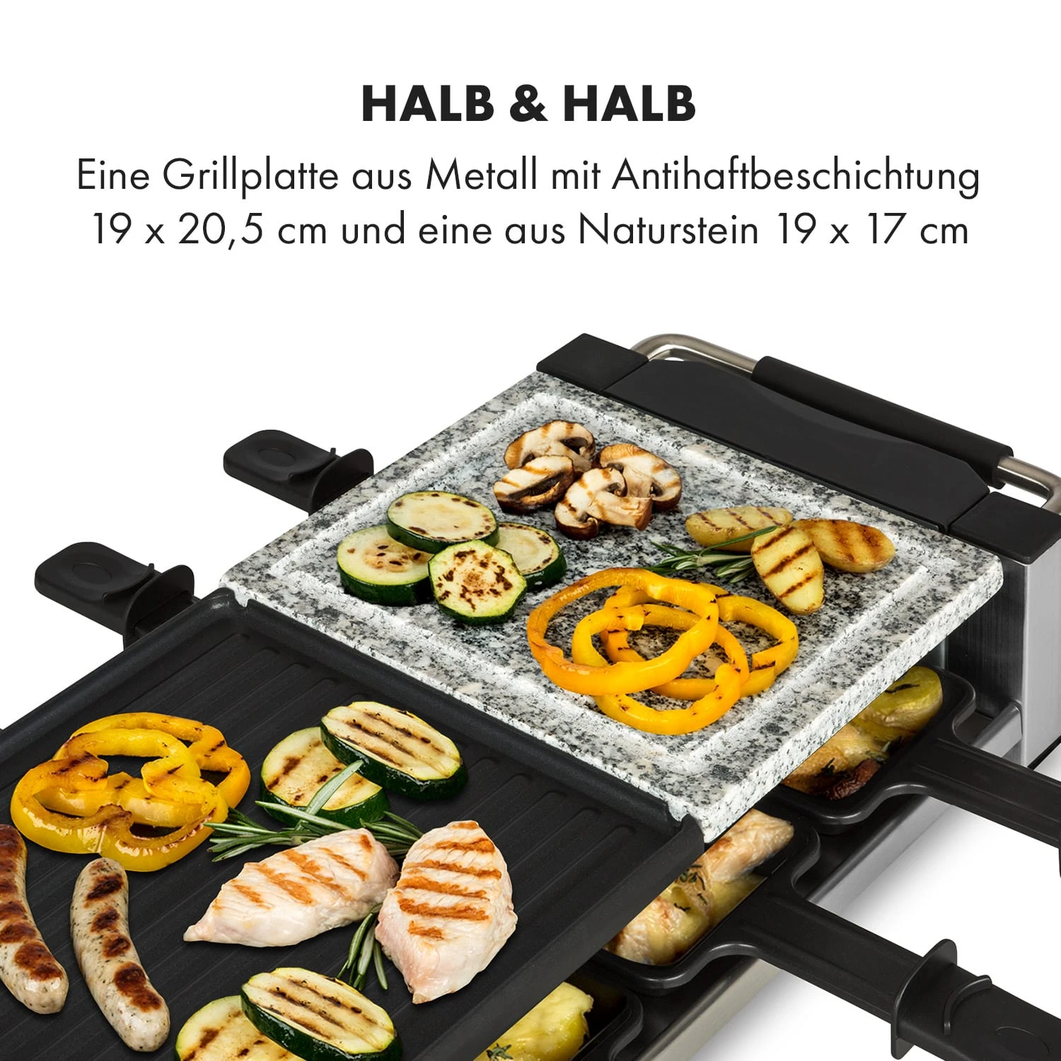 Bistecca Raclette 1200W Metall / Stein 8 Personen Kontroll-LED – Bild 4