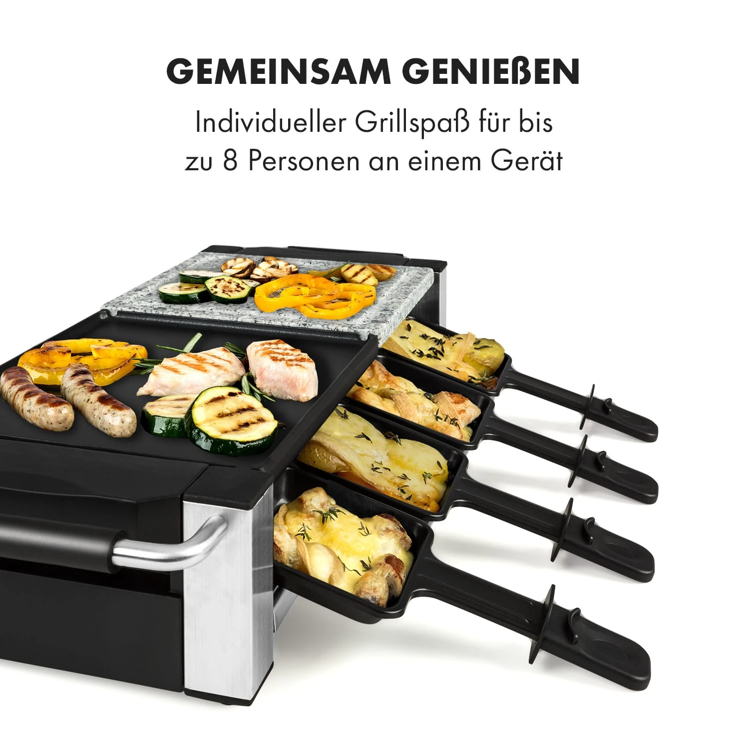 Bistecca Raclette 1200W Metall / Stein 8 Personen Kontroll-LED – Bild 5