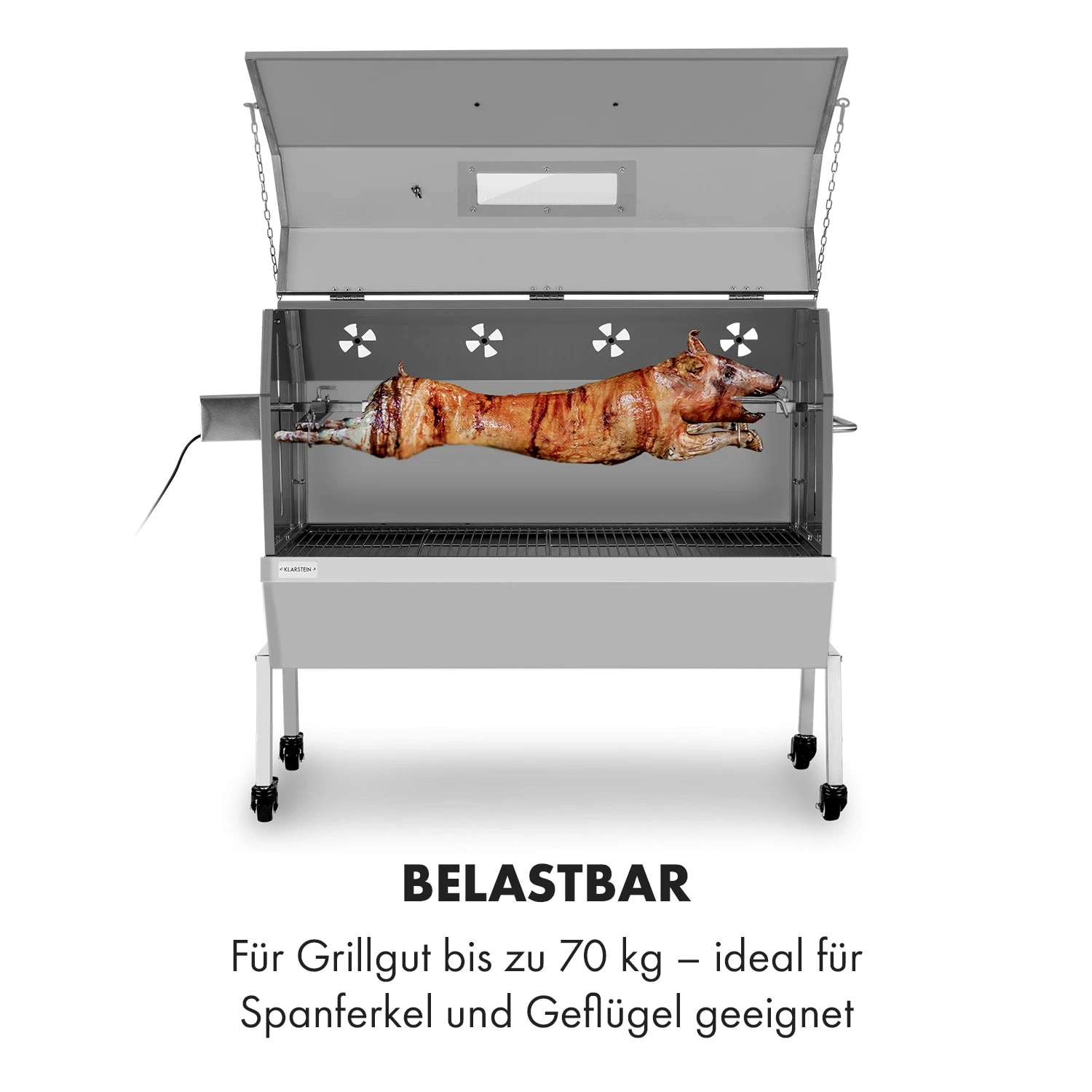 Sauenland Pro XL Spanferkelgrill Drehspieß 15W 4 Rollen Edelstahl – Bild 4