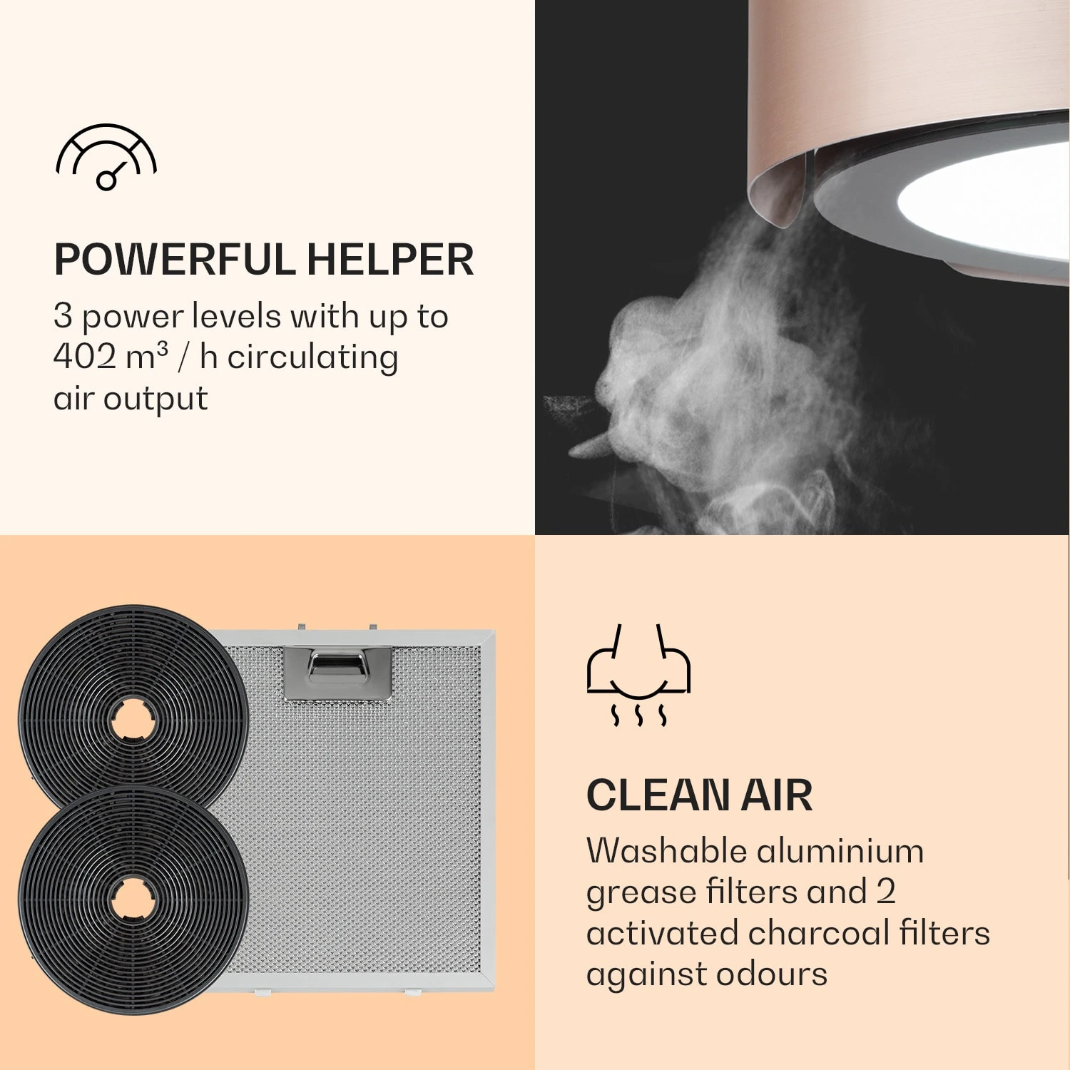 Skyfall Smart Inselabzugshaube Ø45cm Umluft 402m³/h LED – Bild 5