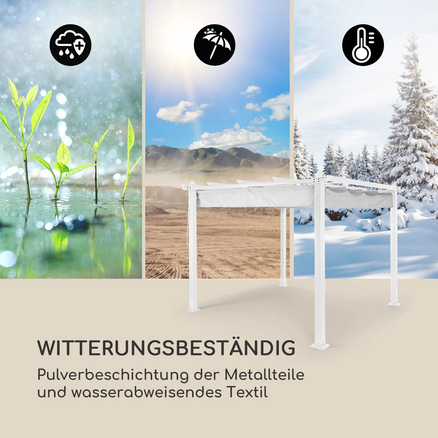 Pantheon Pergola Aluminiumkantrohr 3x3m 4 Eckpfosten Wasserabweisend – Bild 5