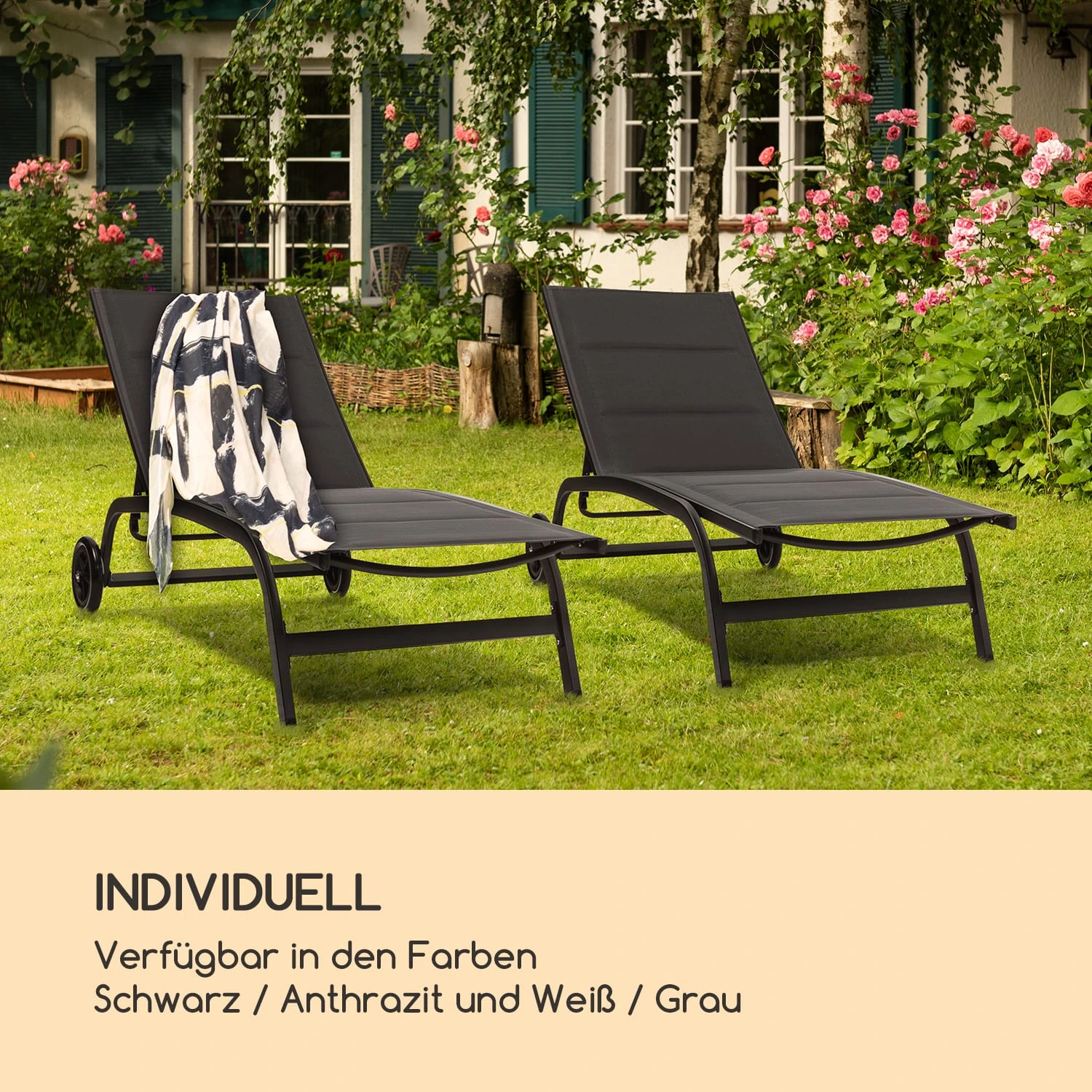 Limala Sonnenliege Lounger Stahl/Aluminium Textilene 150 Kg Mobil – Bild 6