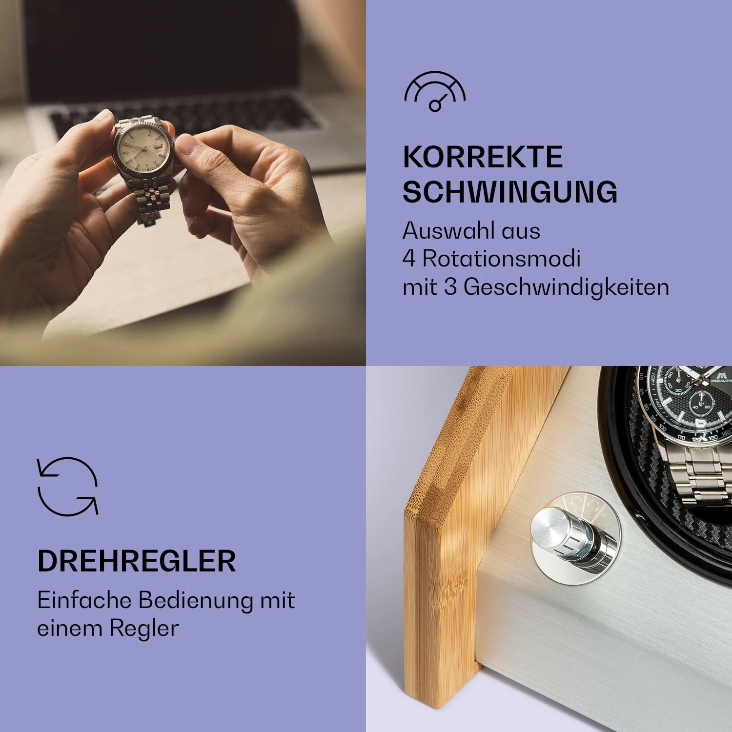 Garonne 6 Uhrenbeweger 6 Uhren 3 Geschwindigkeiten 4 Modi Bambus – Bild 3