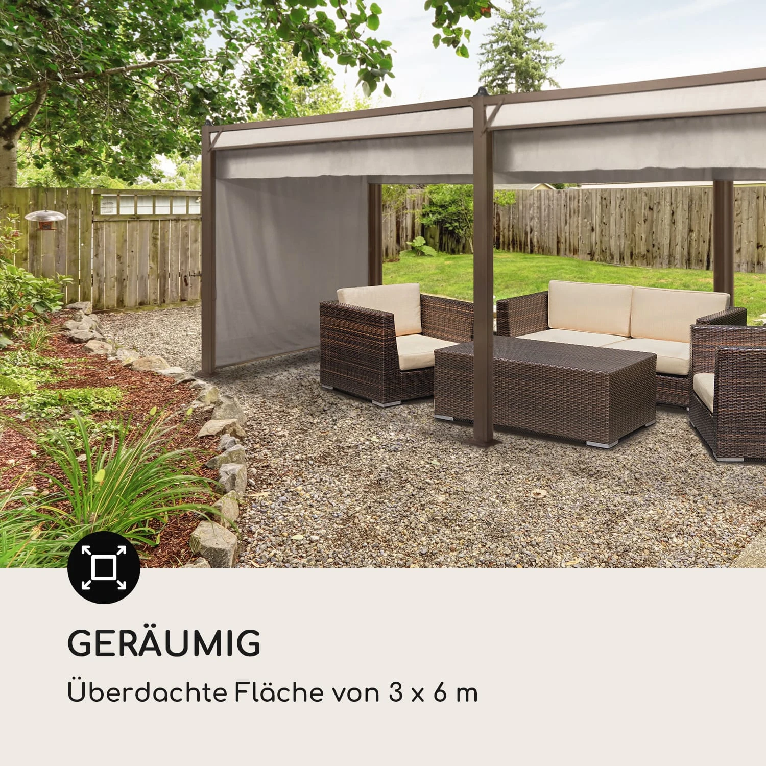 Pantheon Cortina Pergola Ersatzdach 200 G/m² Polyester-Tuch 3x6 M Inkl. Seilzug – Bild 4