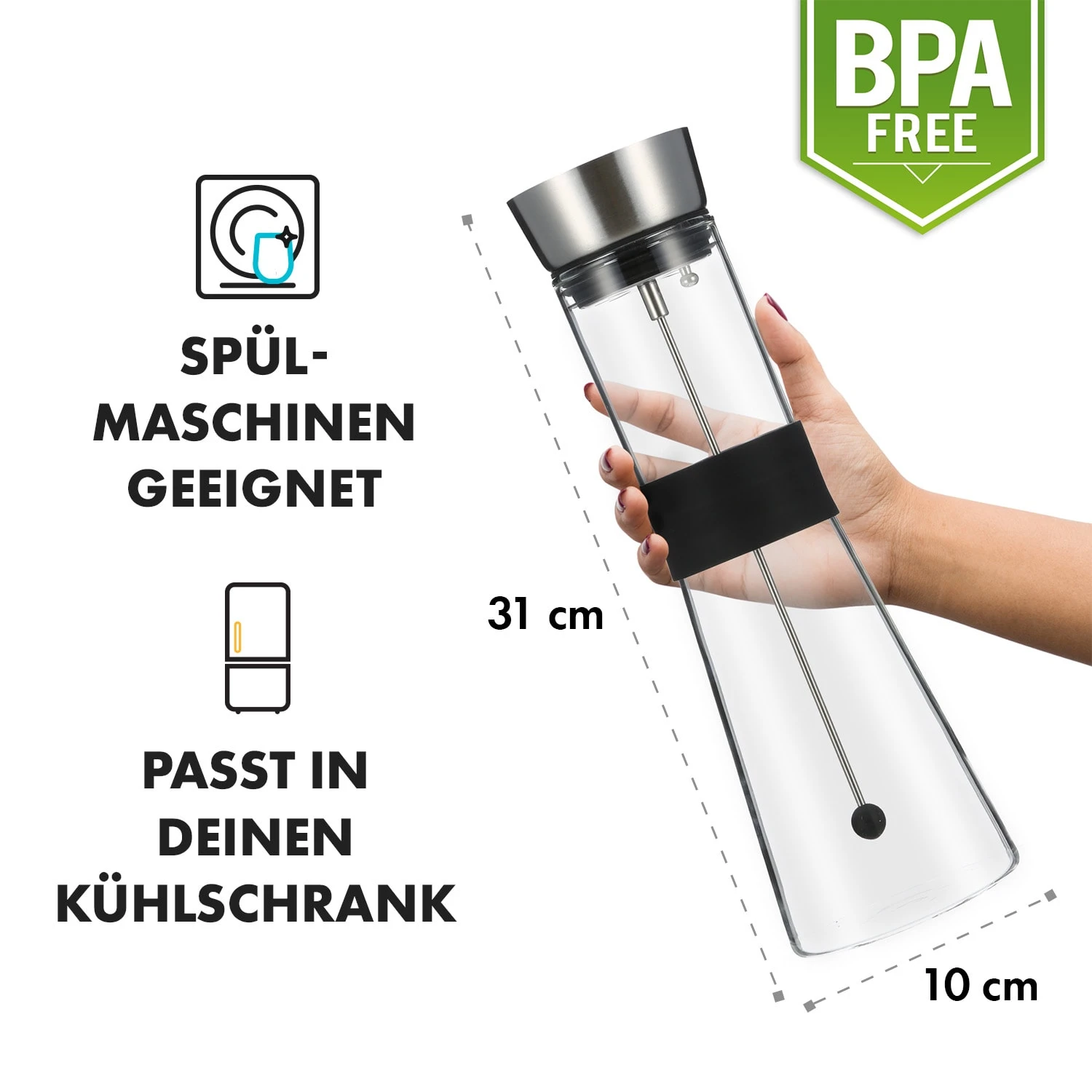 Glaswerk Sile Karaffe 1 Liter Borosilikatglas Fruchtspieß Mit Stopper – Bild 7