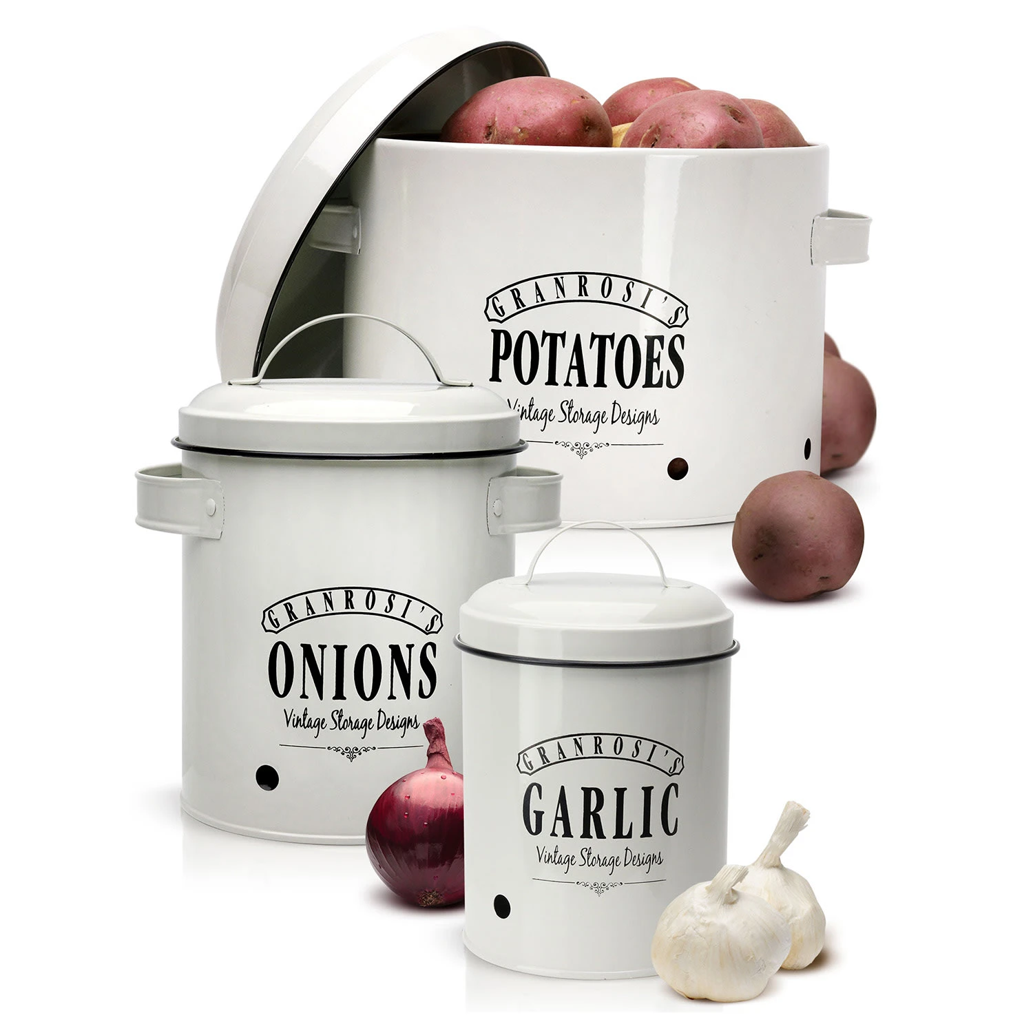 Georgia Vorratsbehälter 3er-Set Emaille-Stahlblech Vintage Rostfrei