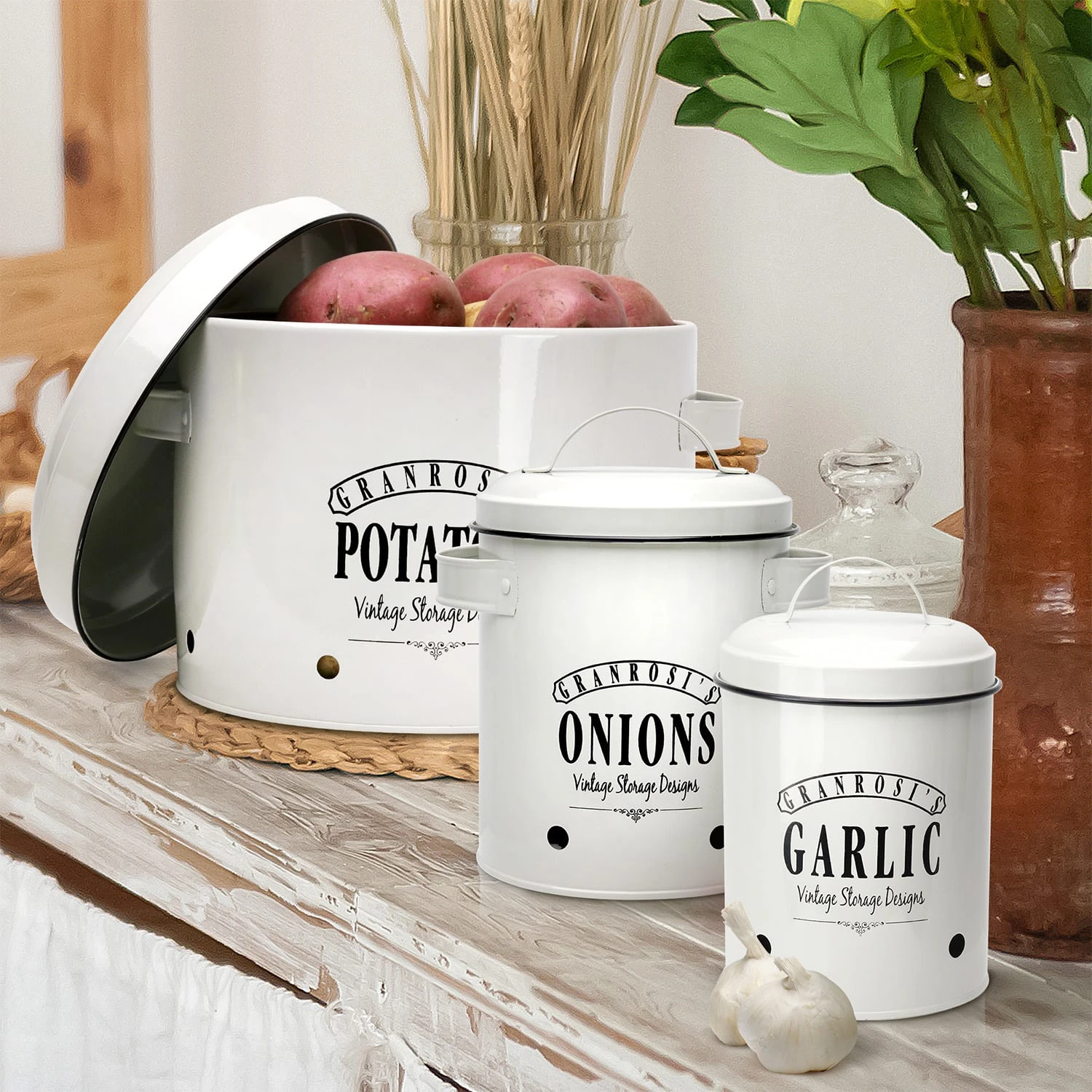 Georgia Vorratsbehälter 3er-Set Emaille-Stahlblech Vintage Rostfrei – Bild 4