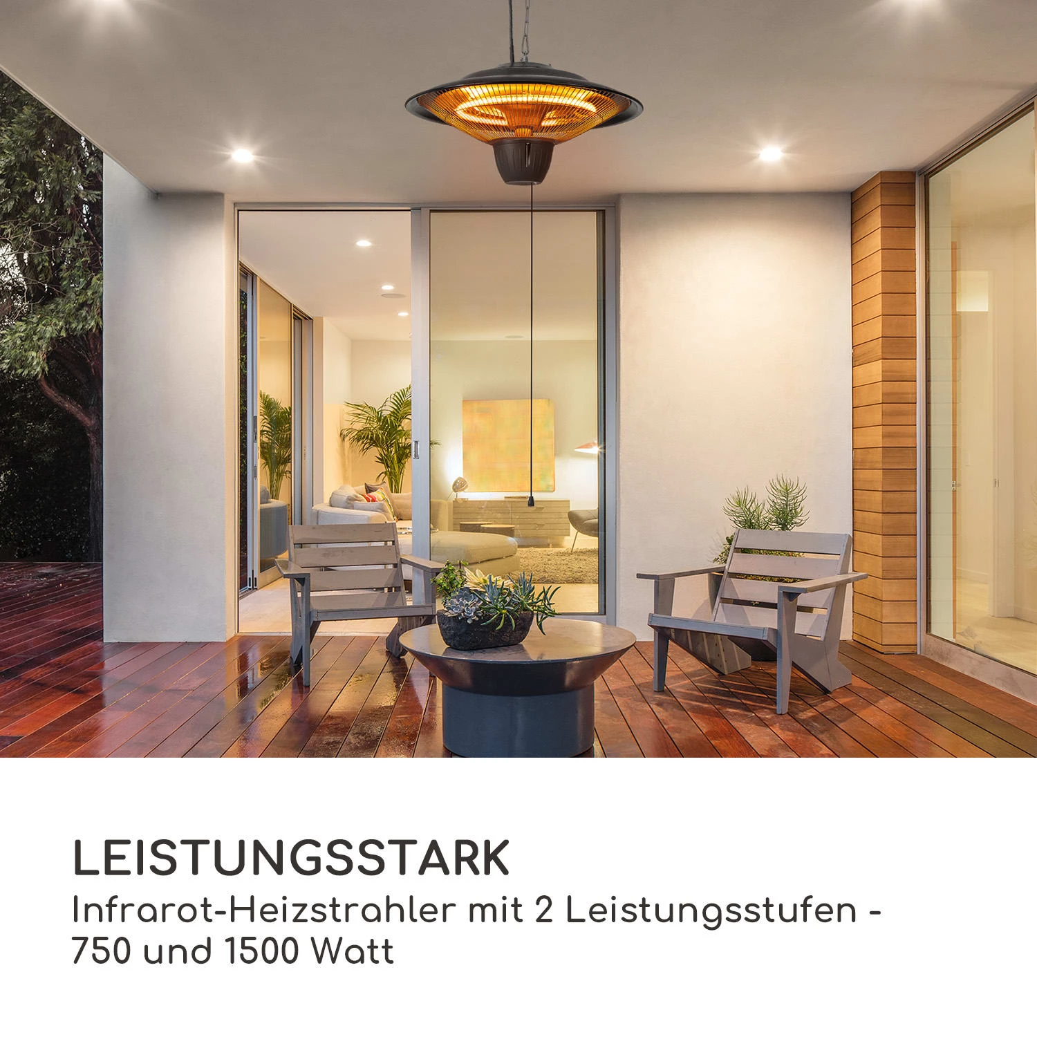 Hitzkopf Infrarot-Deckenheizstrahler Halogen-Heizröhre 2 Stufen 750/1500 W – Bild 2