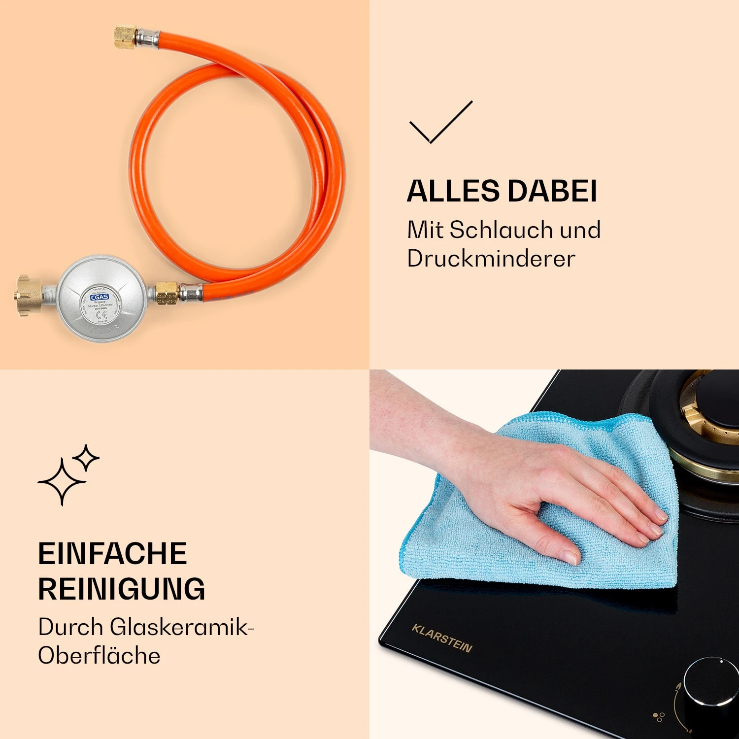 Goldflame 3 Gaskochfeld 3-flammig Messing-Brenner Glaskeramik – Bild 6