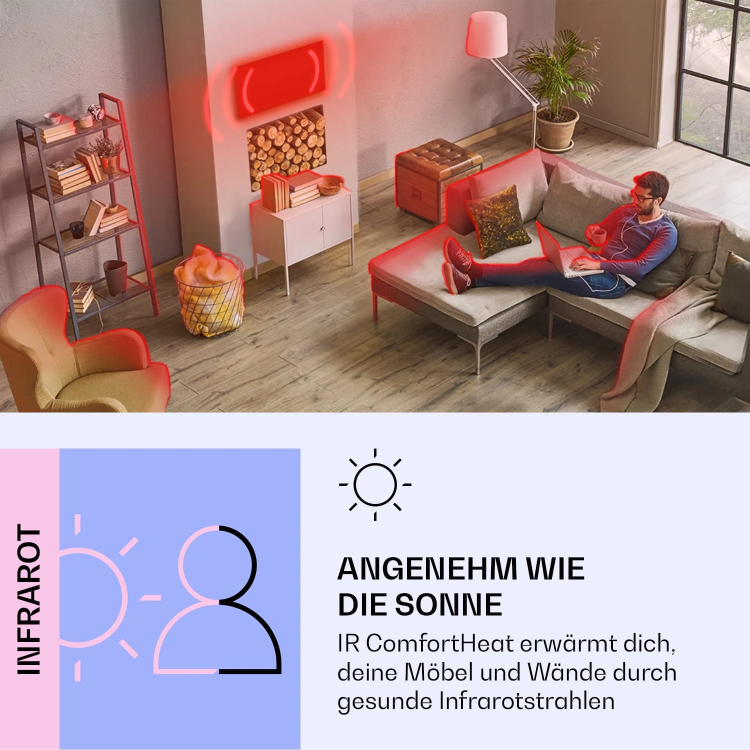 Wonderwall Air Art Smart Infrarotheizung Blaue Linie 120x30cm 350W – Bild 3