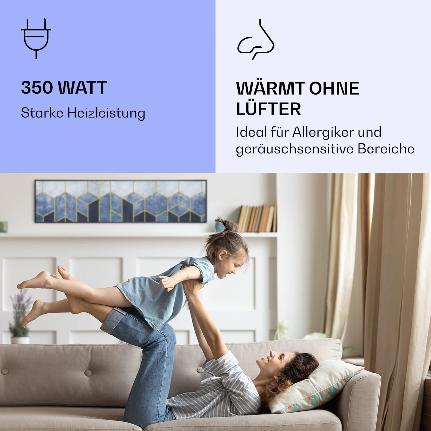 Wonderwall Air Art Smart Infrarotheizung Blaue Linie 120x30cm 350W – Bild 5