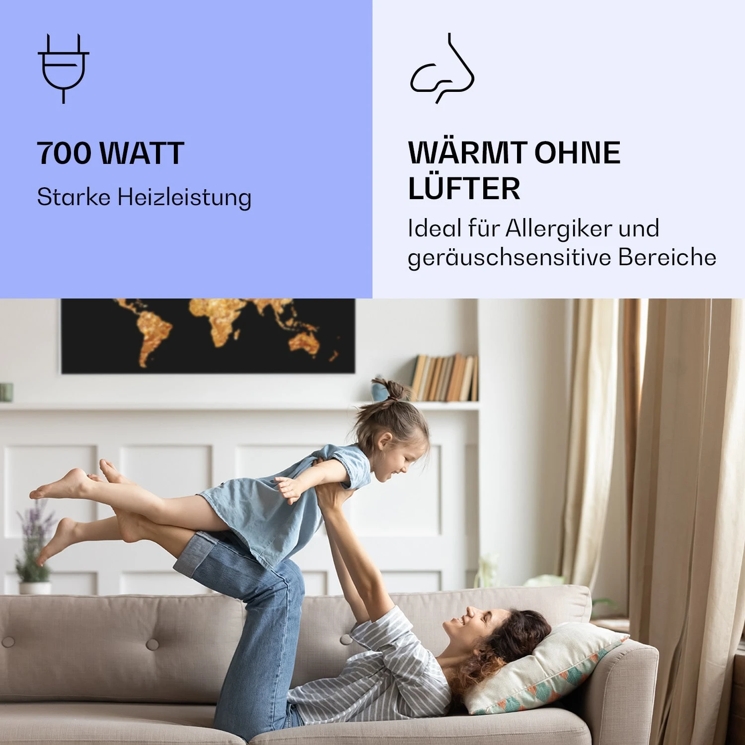 Wonderwall Air Art Smart Infrarotheizung Goldene Karte 120x60cm 700W – Bild 5