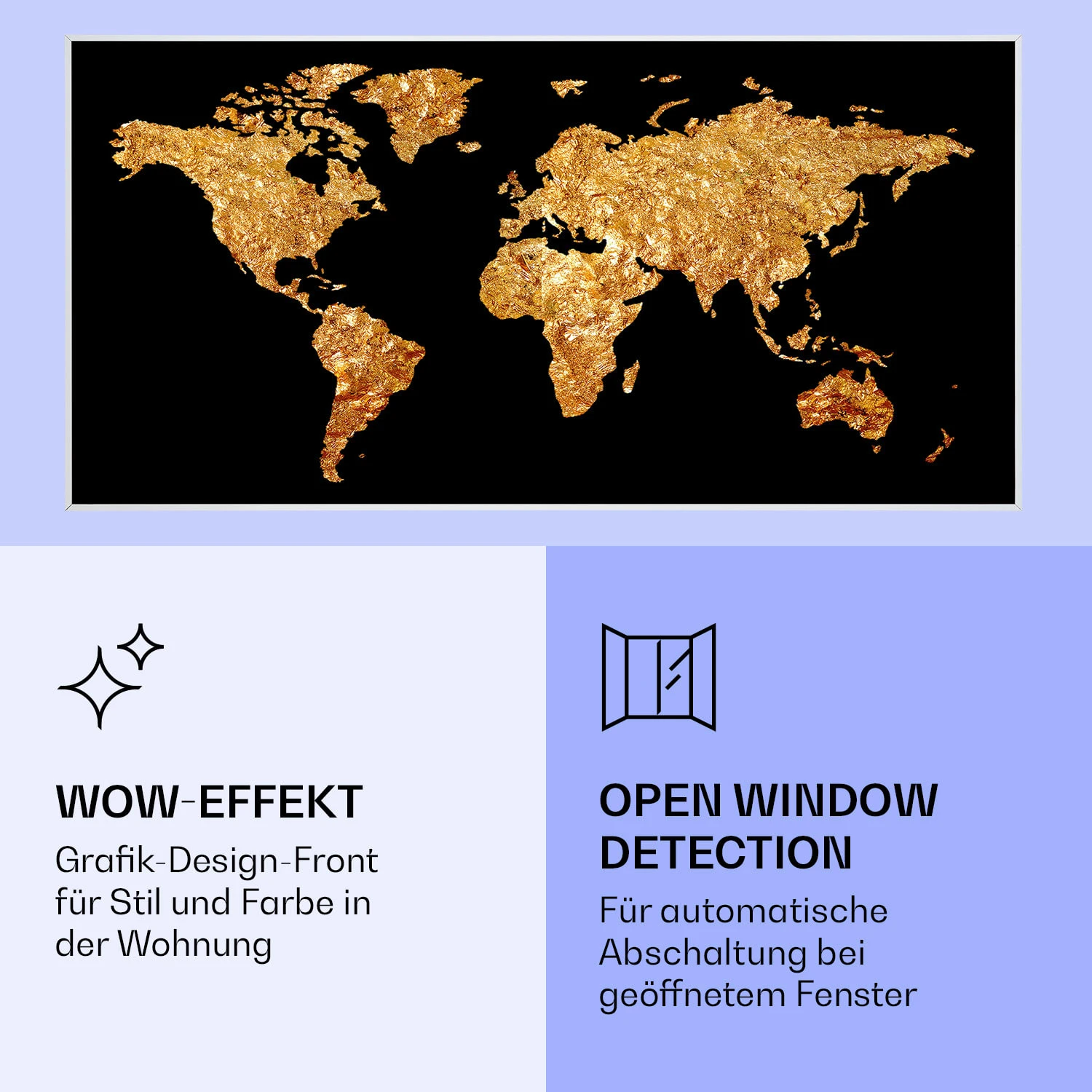 Wonderwall Air Art Smart Infrarotheizung Goldene Karte 120x60cm 700W – Bild 6