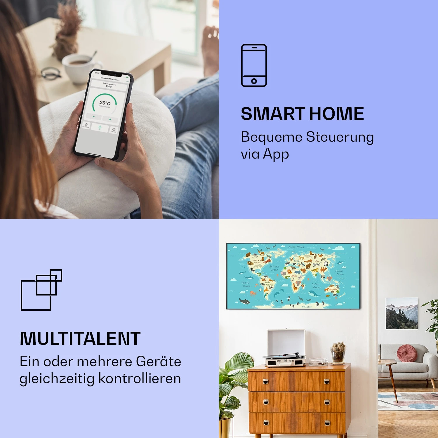 Wonderwall Air Art Smart Infrarotheizung 120x60cm 700W App – Bild 2