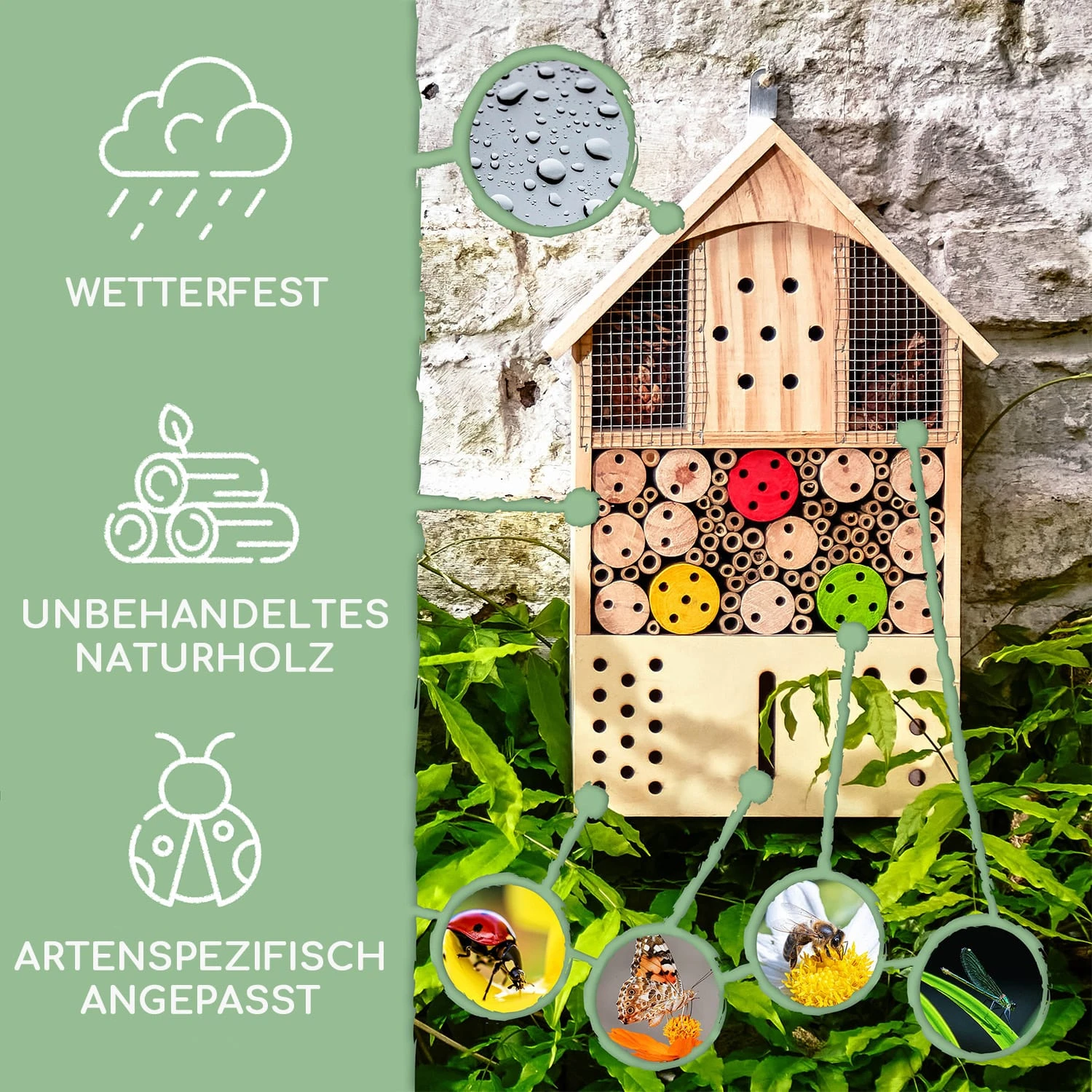 Insektenhotel Mit Farbklecksen Ganzjährig Bewohnbar Pinienholz – Bild 2