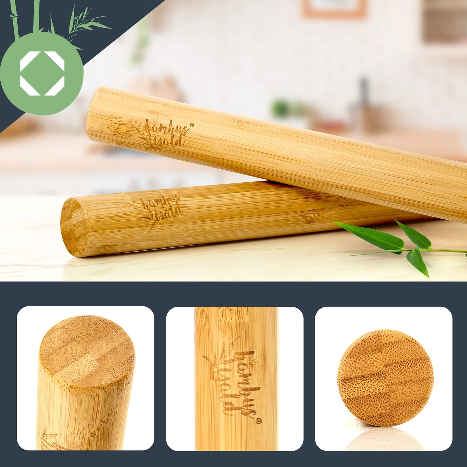 Teigroller 2er-Set 100 % Bambus 30/40 X 3,3 Cm (LxØ) Glatt Bambus – Bild 2