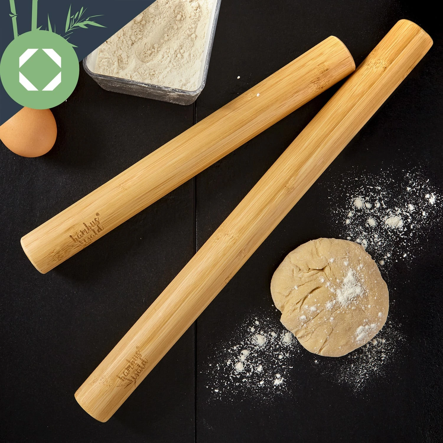 Teigroller 2er-Set 100 % Bambus 30/40 X 3,3 Cm (LxØ) Glatt Bambus – Bild 4