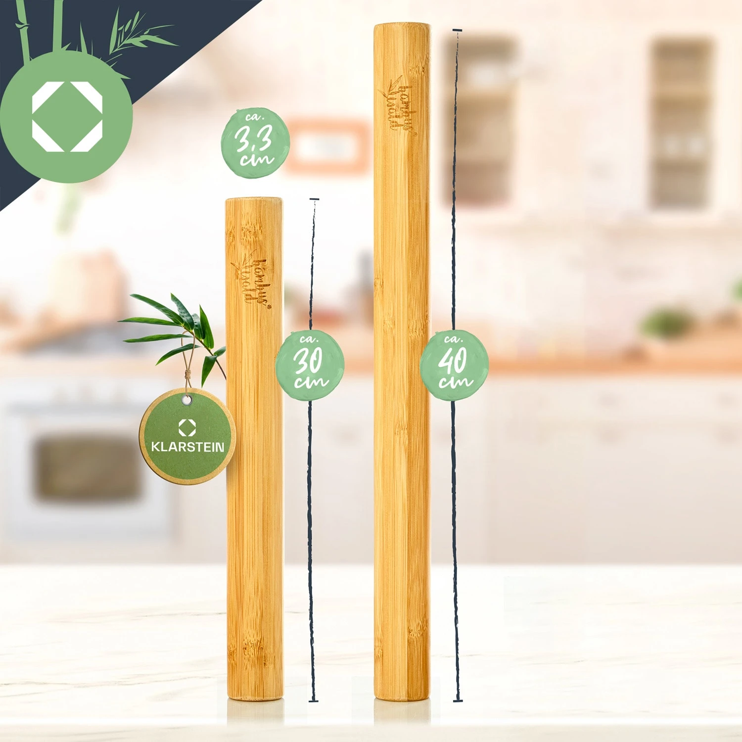 Teigroller 2er-Set 100 % Bambus 30/40 X 3,3 Cm (LxØ) Glatt Bambus – Bild 5