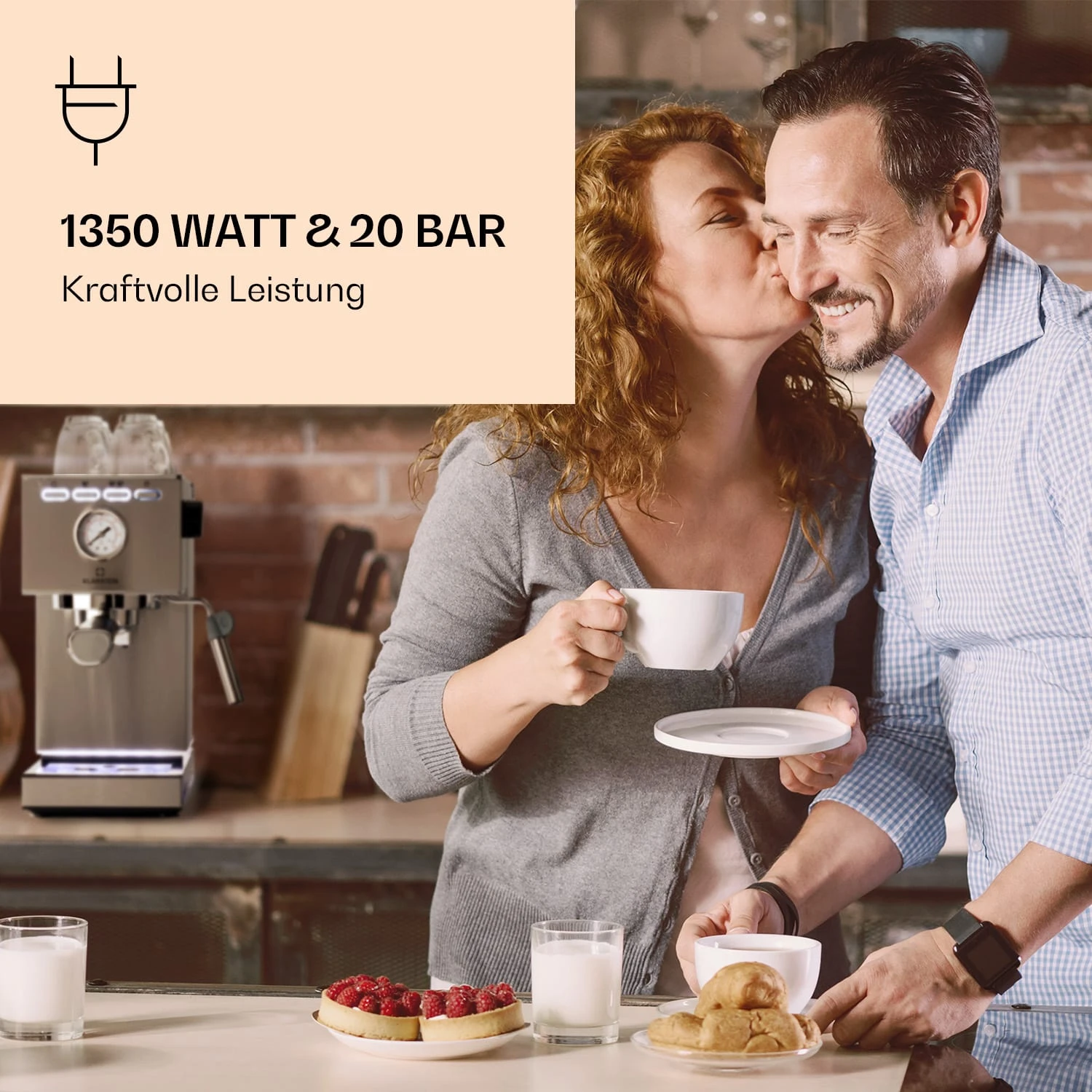Pausa Espressomaker 1350 Watt 20 Bar Druck Wassertank: 1,4 Liter Edelstahl – Bild 2